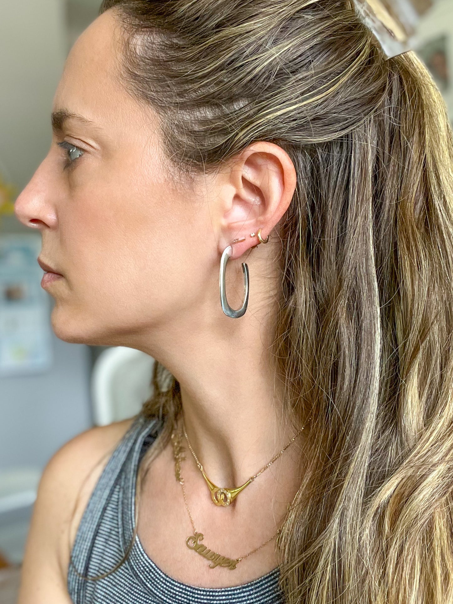 Vintage Sterling Silver Large Davian Hoops Circa 1970s
