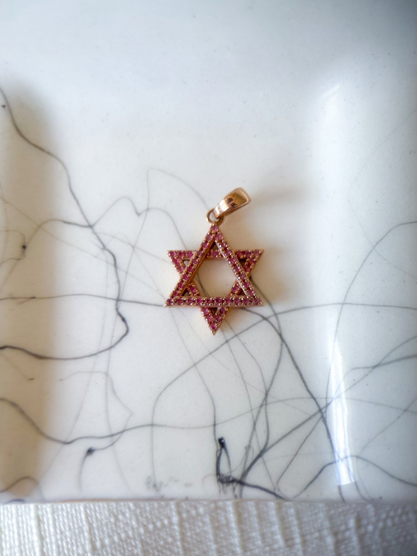 Pink Sapphire Star of David 14k Rose Gold Charm