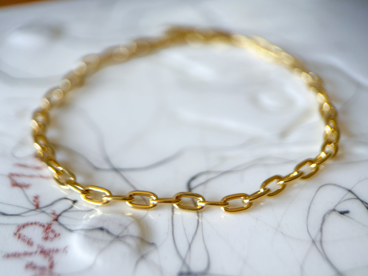 Vintage Elongated Rolo Chain 14k Yellow Gold 7 Inch Bracelet