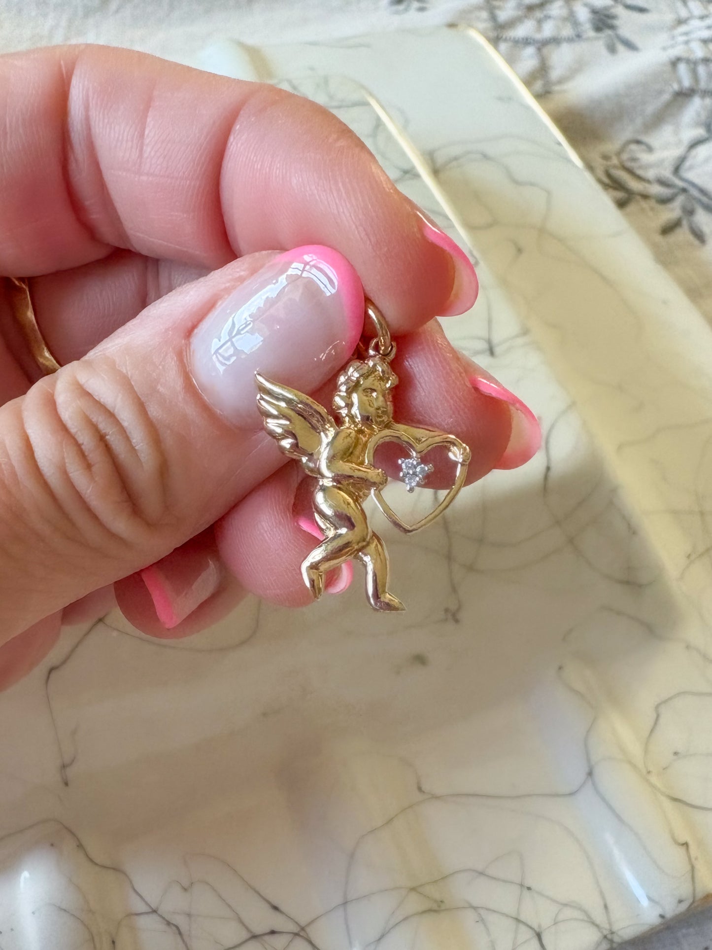 Vintage Cupid Natural Diamonds 14k Yellow Gold Charm