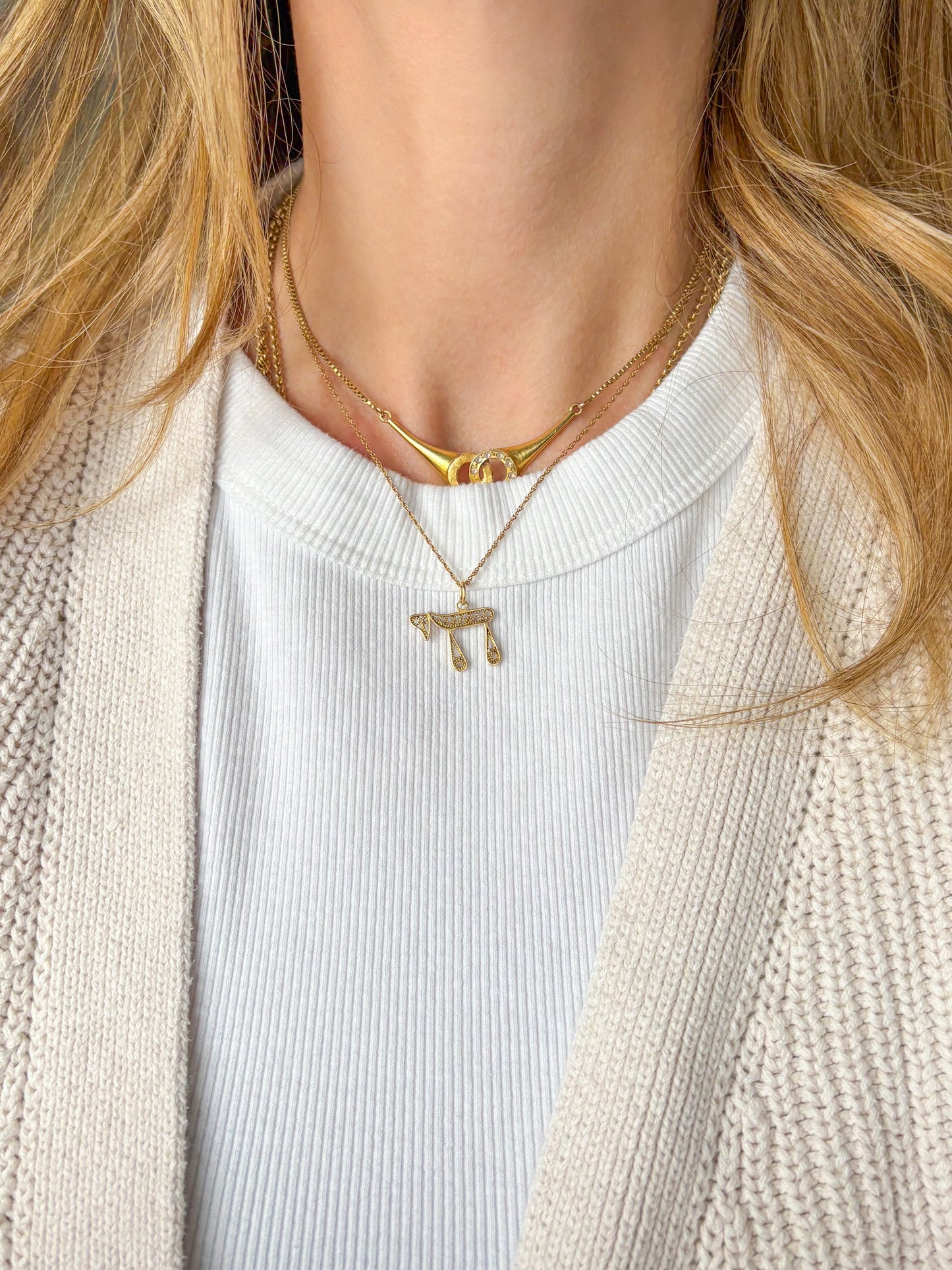 Vintage Filigree Chai 14k Yellow Gold Charm