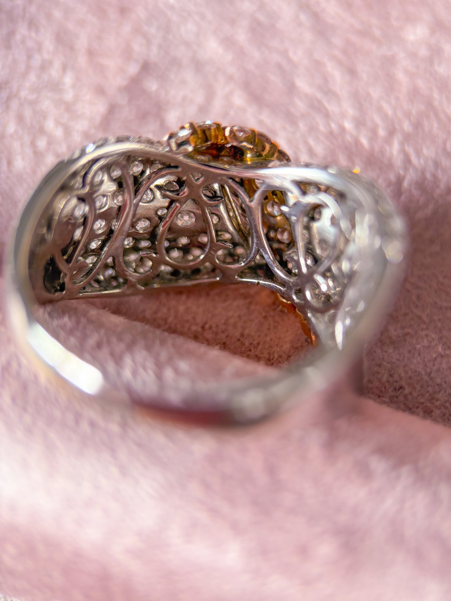Natural Diamond Ribbon 14k White and Rose Gold Statement Ring