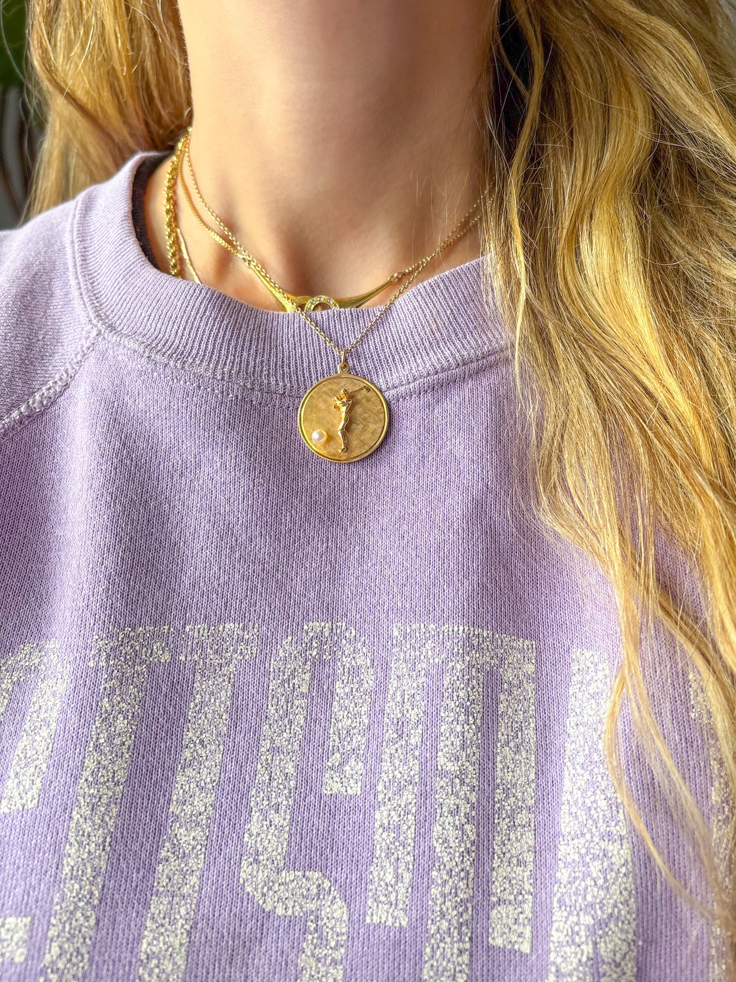 Vintage Golfer with Pearl 14k Yellow Gold Charm