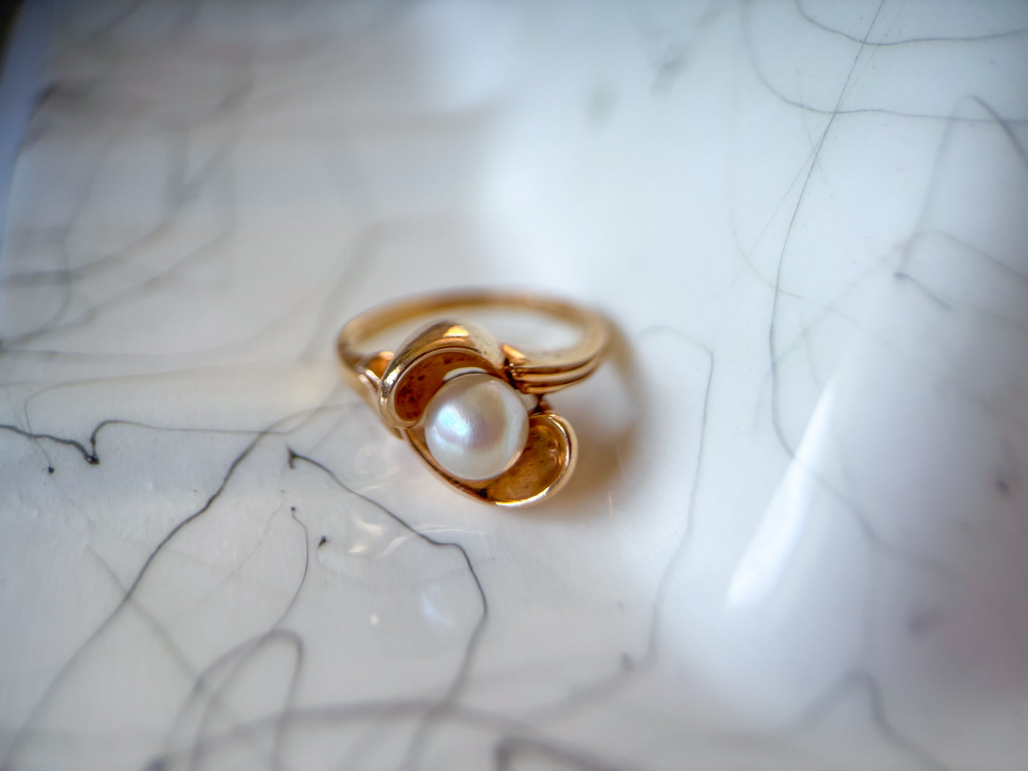 Vintage Natural Pearl 10k Yellow Gold Cocktail Ring
