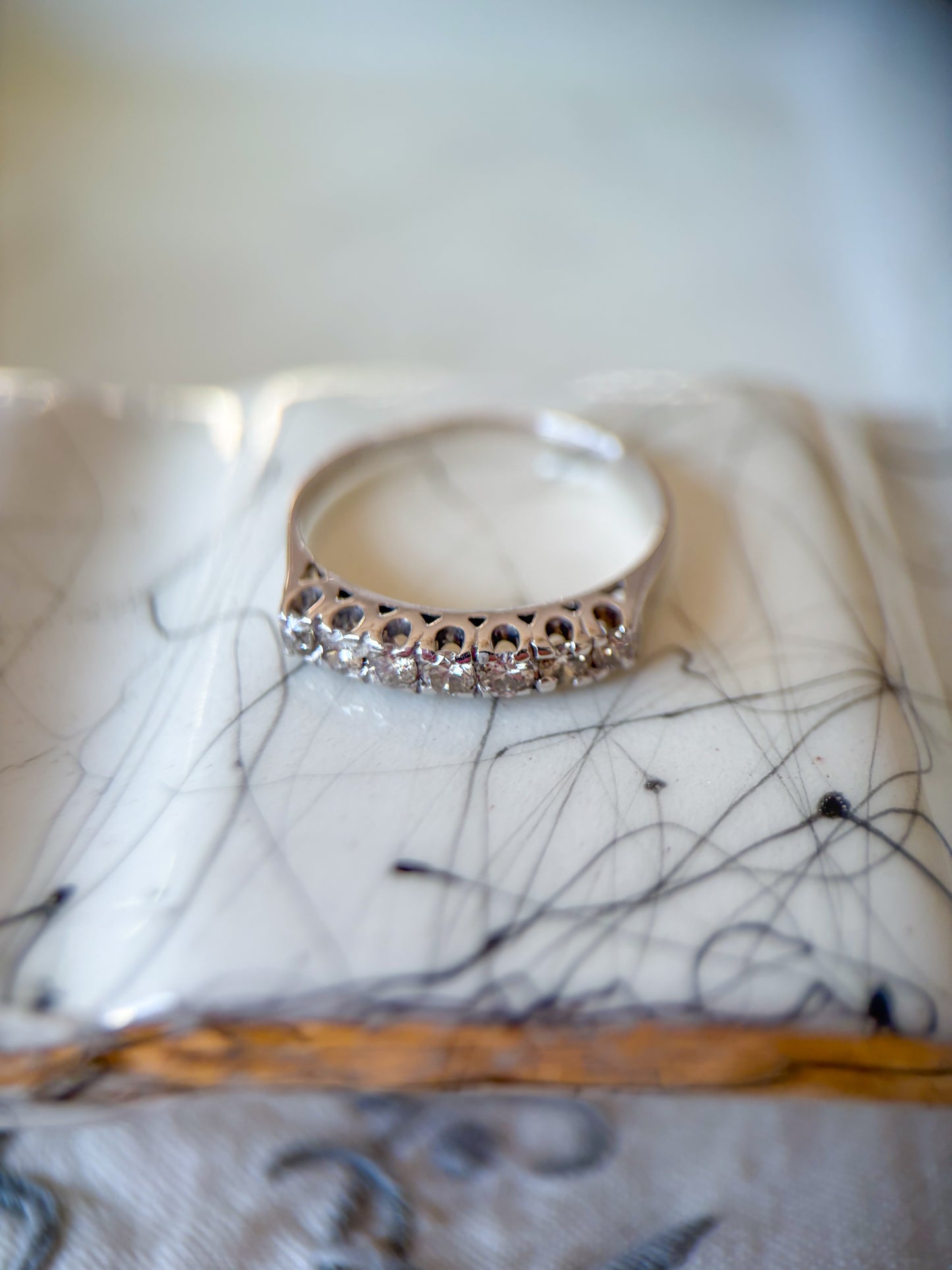 Vintage Natural Round Diamond 14k White Gold Half Band Ring