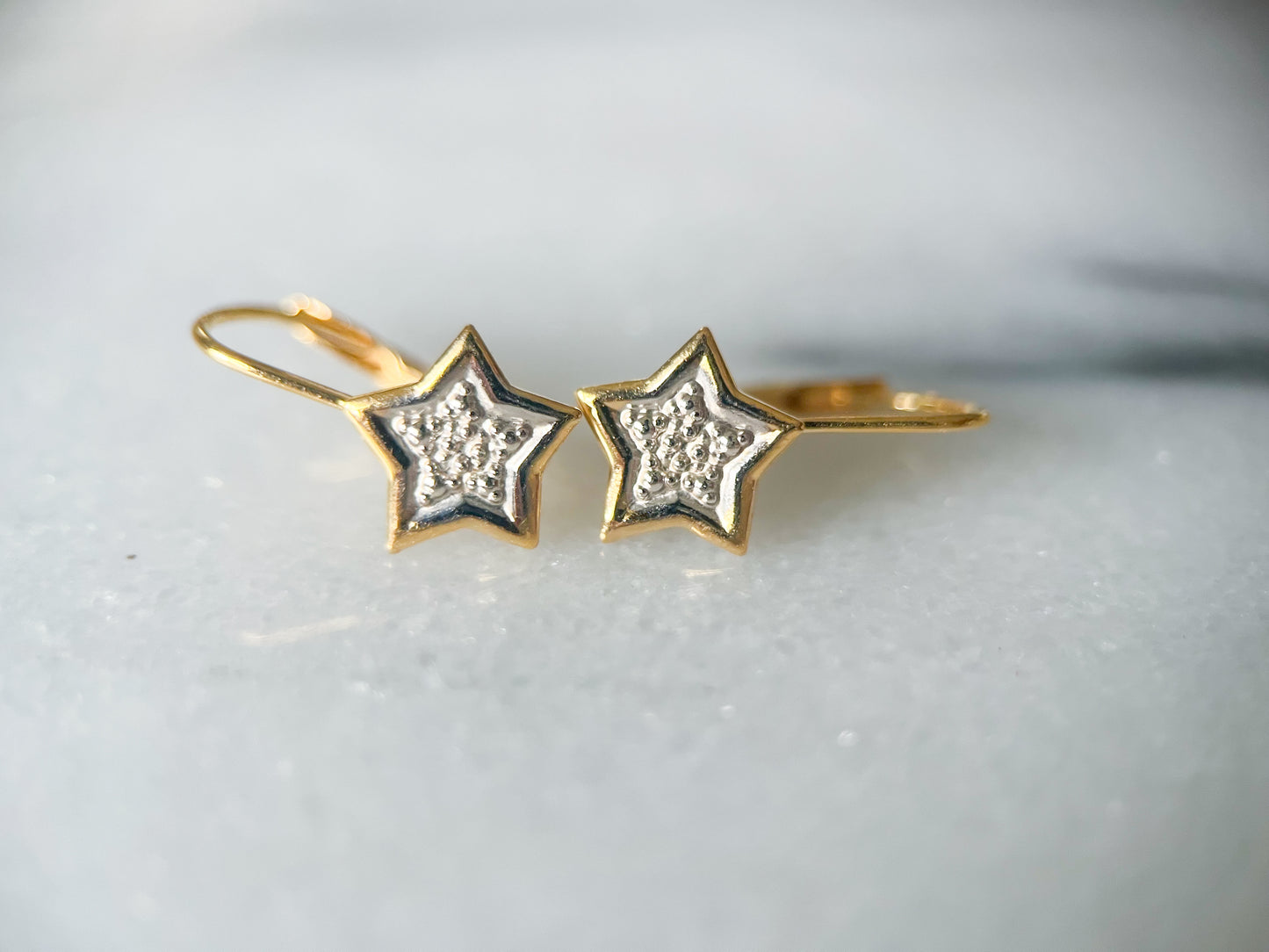 Vintage Star 14k White and Yellow Gold Drop Earrings