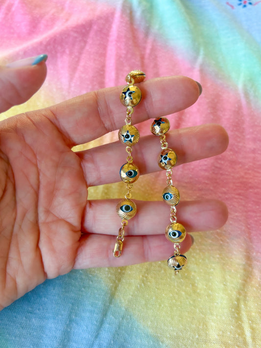 Evil Eye Charms 10k Yellow Gold 7.25 Inch Bracelet