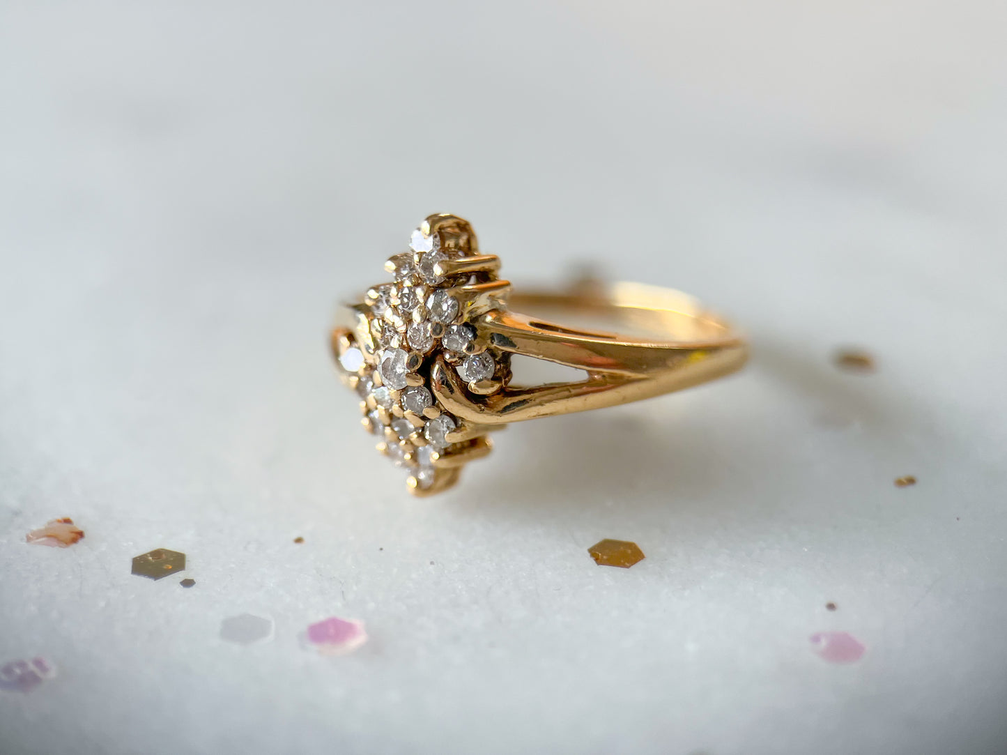 Vintage Natural Diamond 14k Yellow Gold Cluster Ring