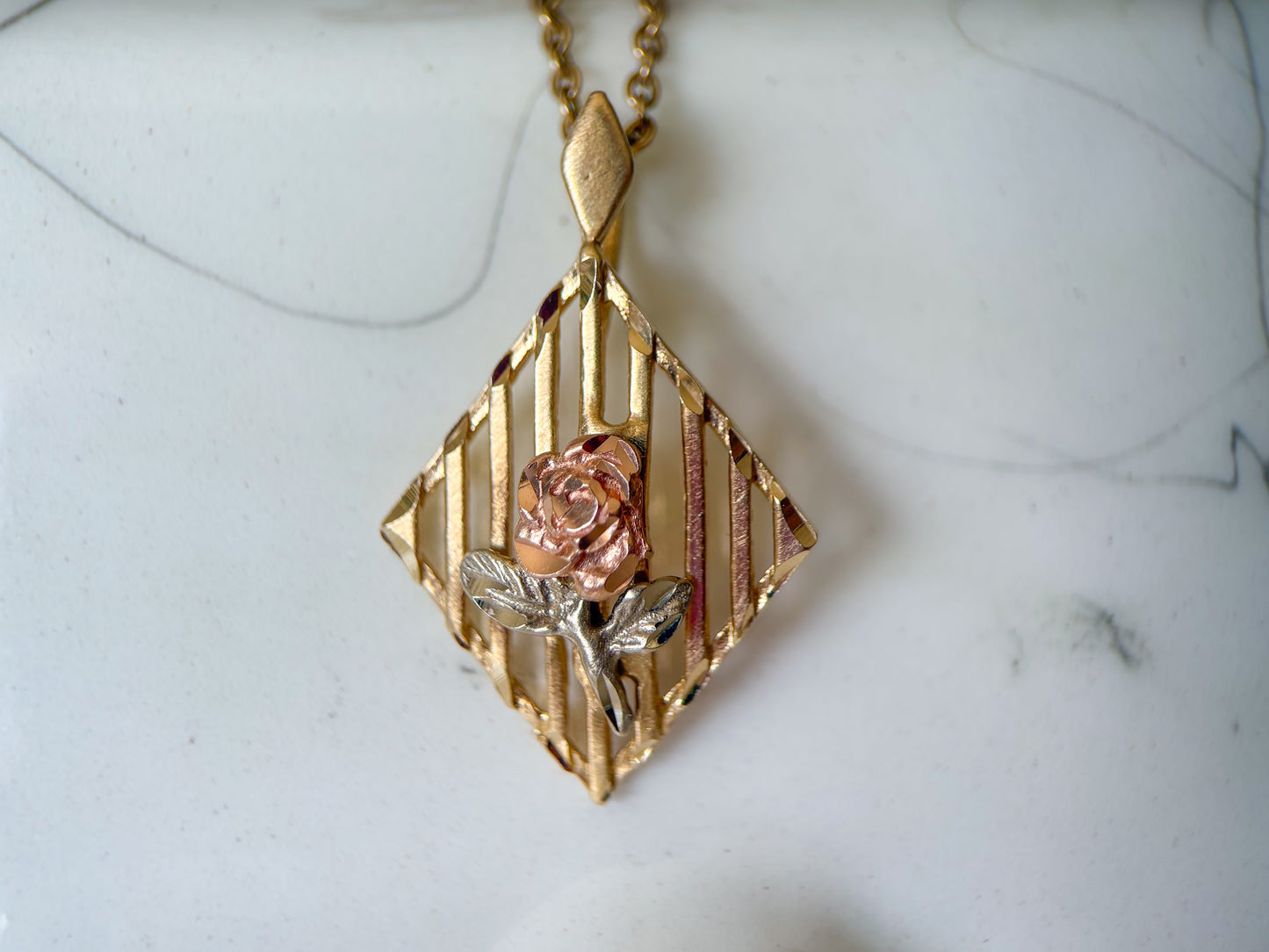 Vintage Rose 14k Yellow, White and Rose Gold Charm
