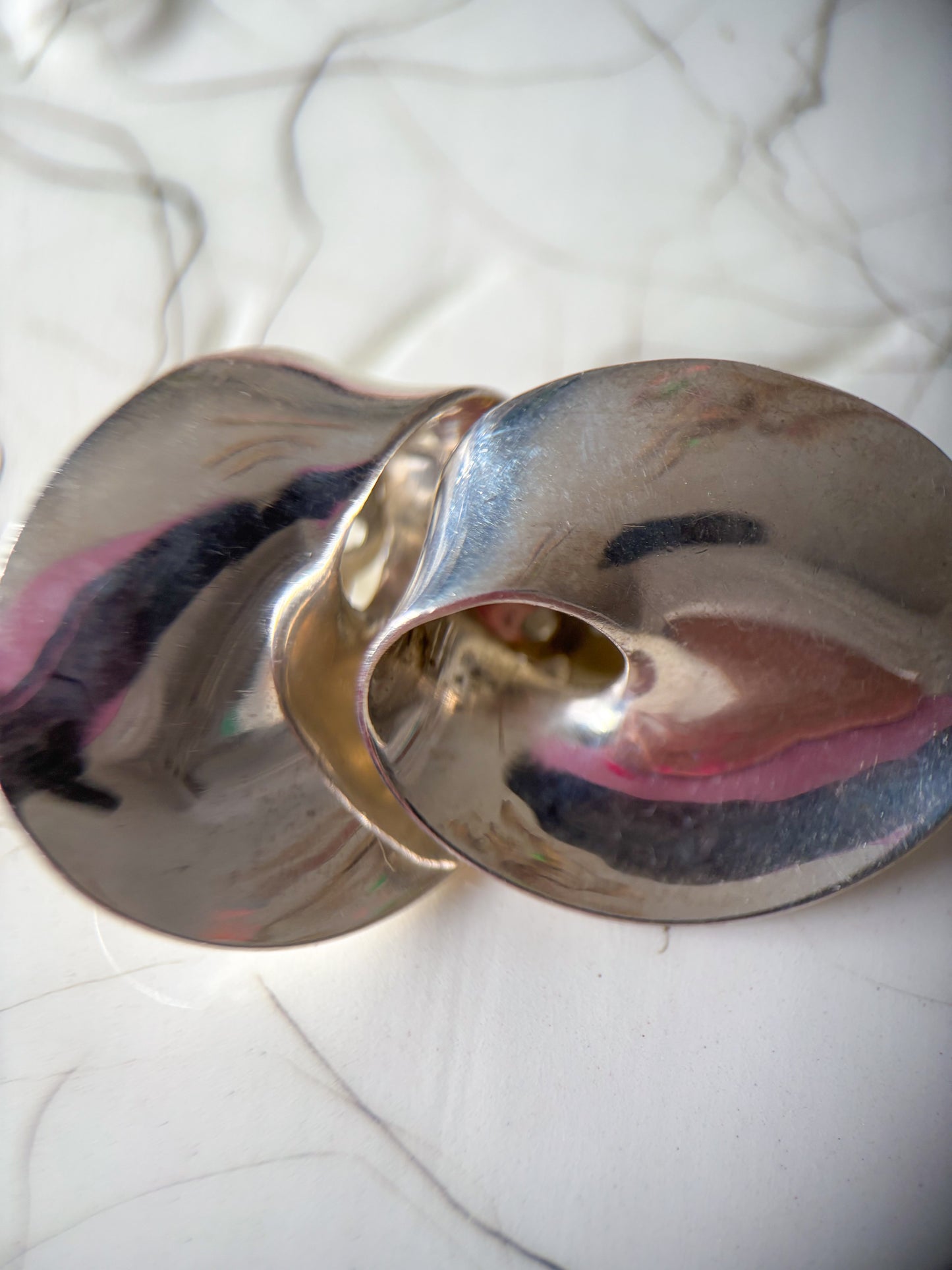 Vintage Sterling Silver Large Clip On Earrings, circa 1970s