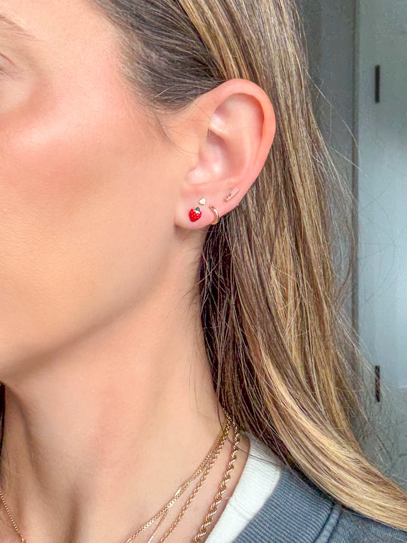 Mini 14k Yellow Gold Enamel Strawberry Stud Earrings