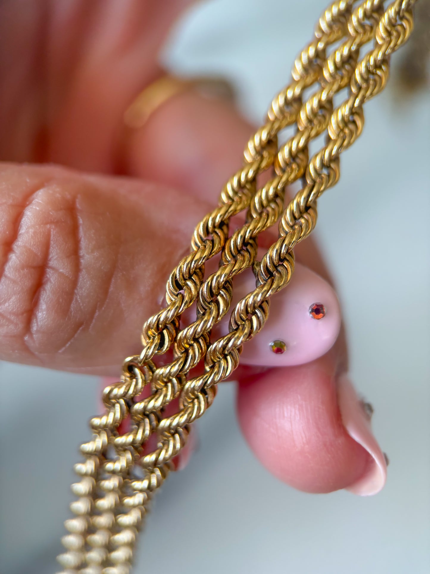 Vintage Triple Rope Chain 14k Yellow Gold 8.5 Inch Bracelet