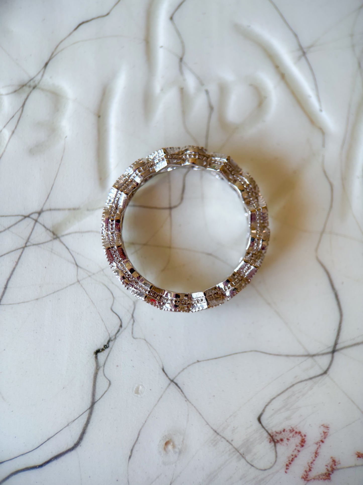 Vintage Natural Round Diamond 14k White Gold Eternity Band, size 6 1/4