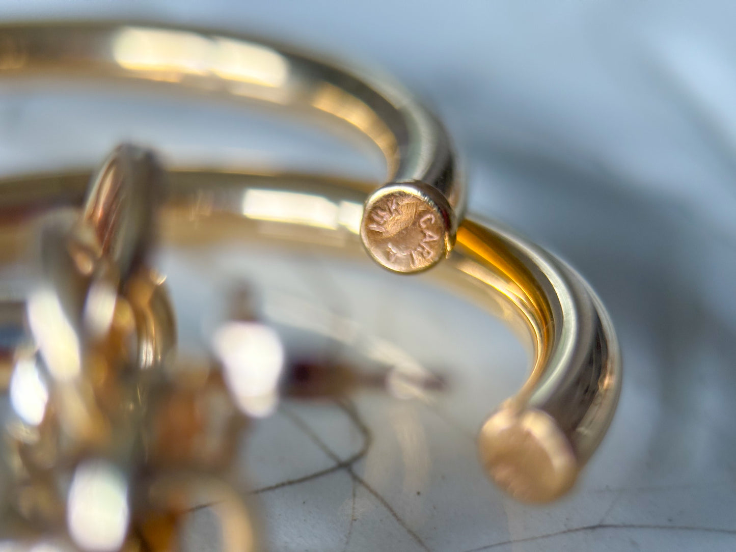 Vintage Large Tube with Knot 14k Yellow Gold Hoop Earrings