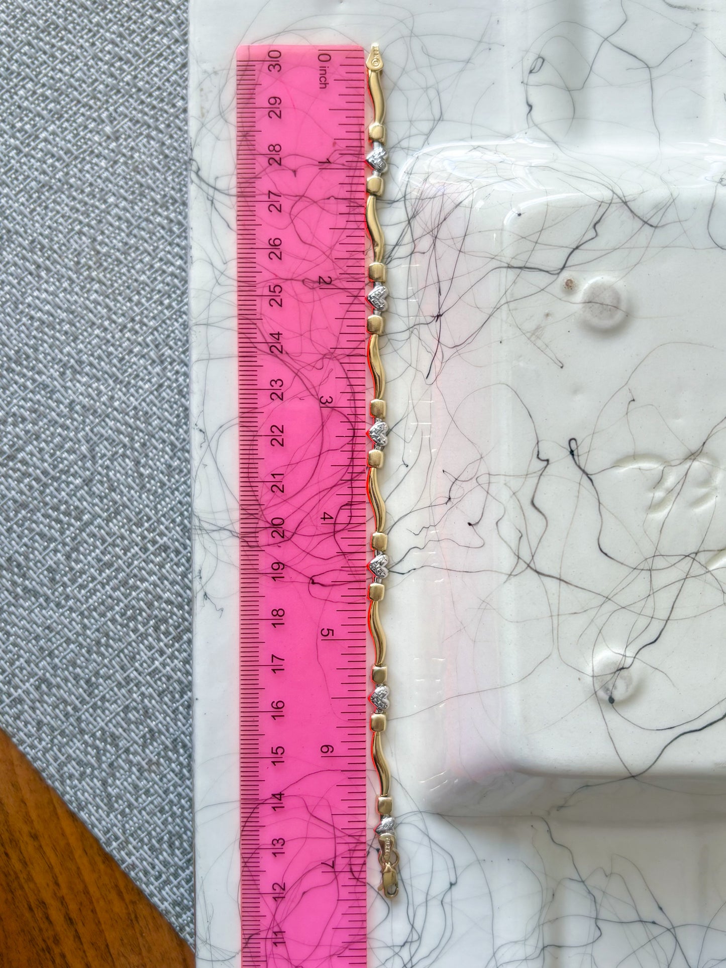 Vintage Two Toned 10k White and Yellow Gold 7 Inch Heart Bracelet