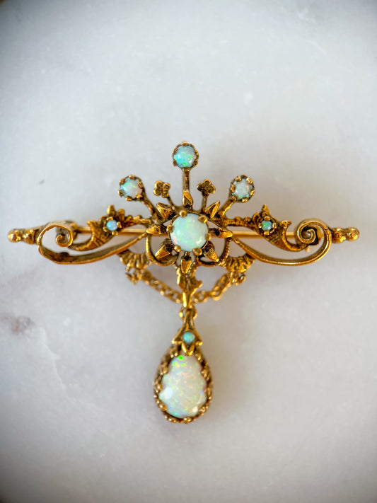 Antique Opal 14k Yellow Gold Pin and Pendant