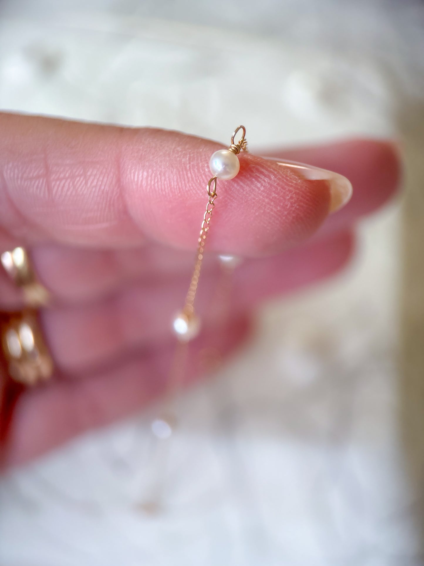 Vintage Natural Pearl Chain 14k Yellow Gold 7 Inch Bracelet