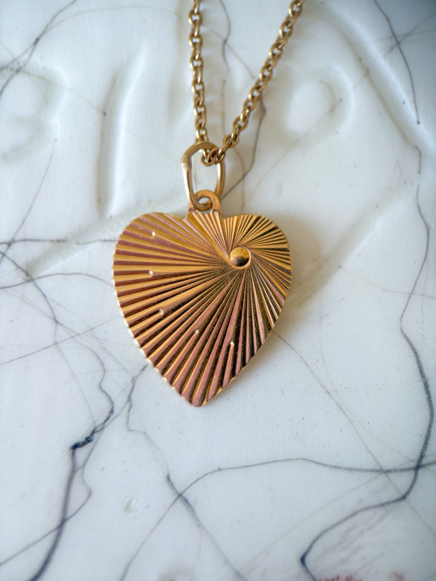 Vintage Engine Turned Heart 14k Yellow Gold Charm, Engraved: "Thou Shall Not Covet Thy Neighbor's Goods"