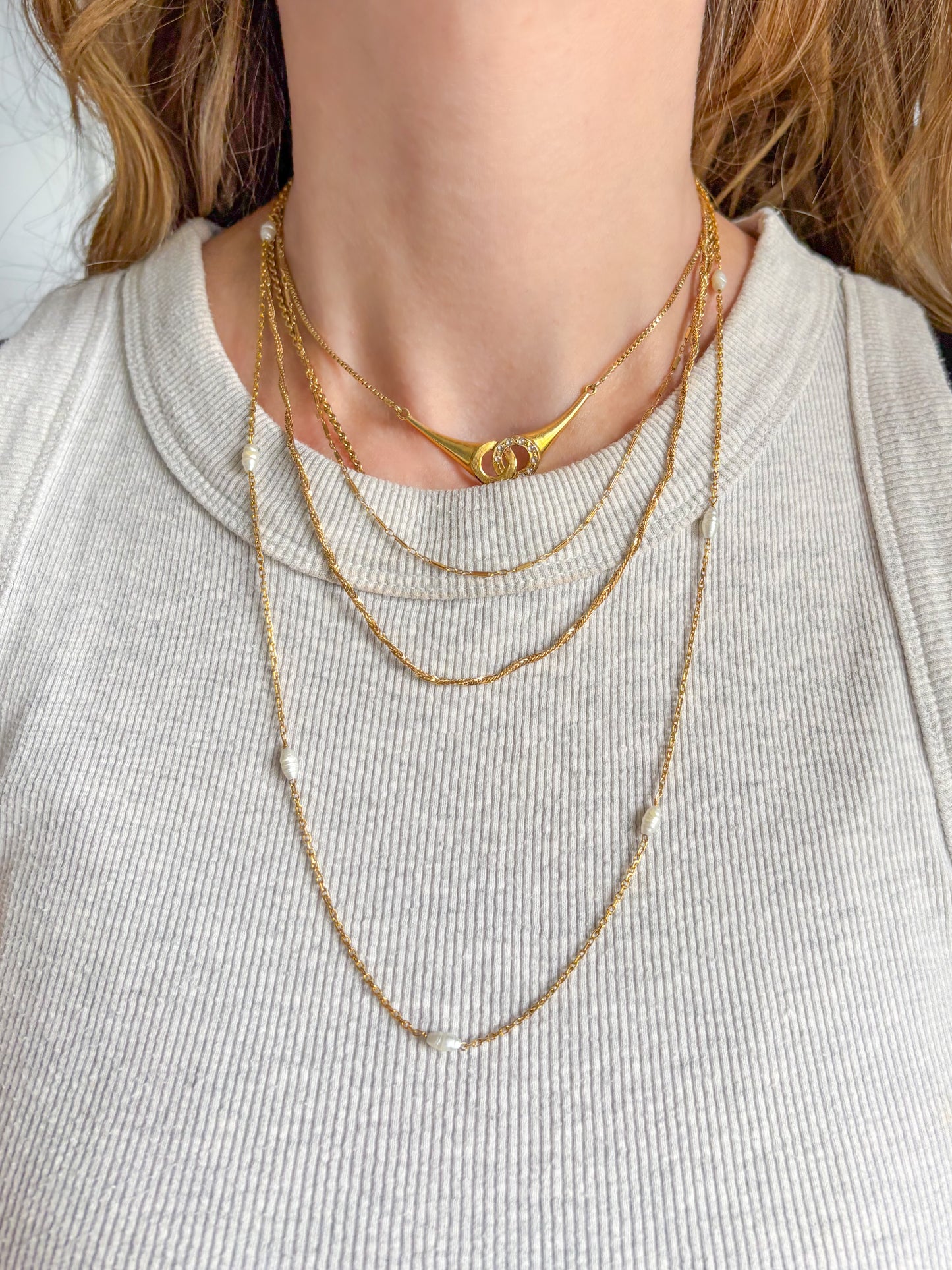 Vintage Natural Pearl 14k Yellow Gold 23 Inch Chain Necklace