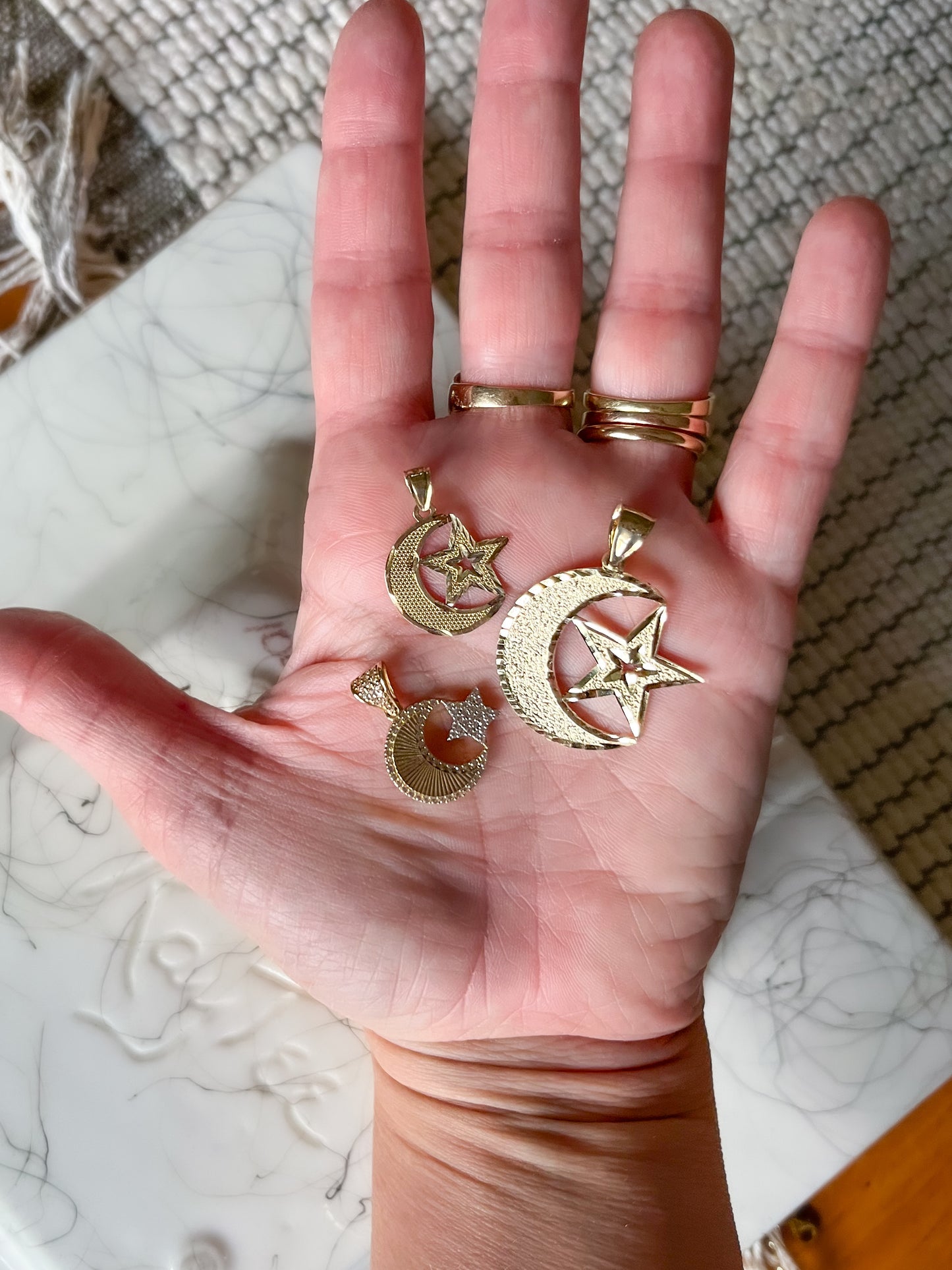 Small Moon and Star CZ 10k Yellow Gold Charm