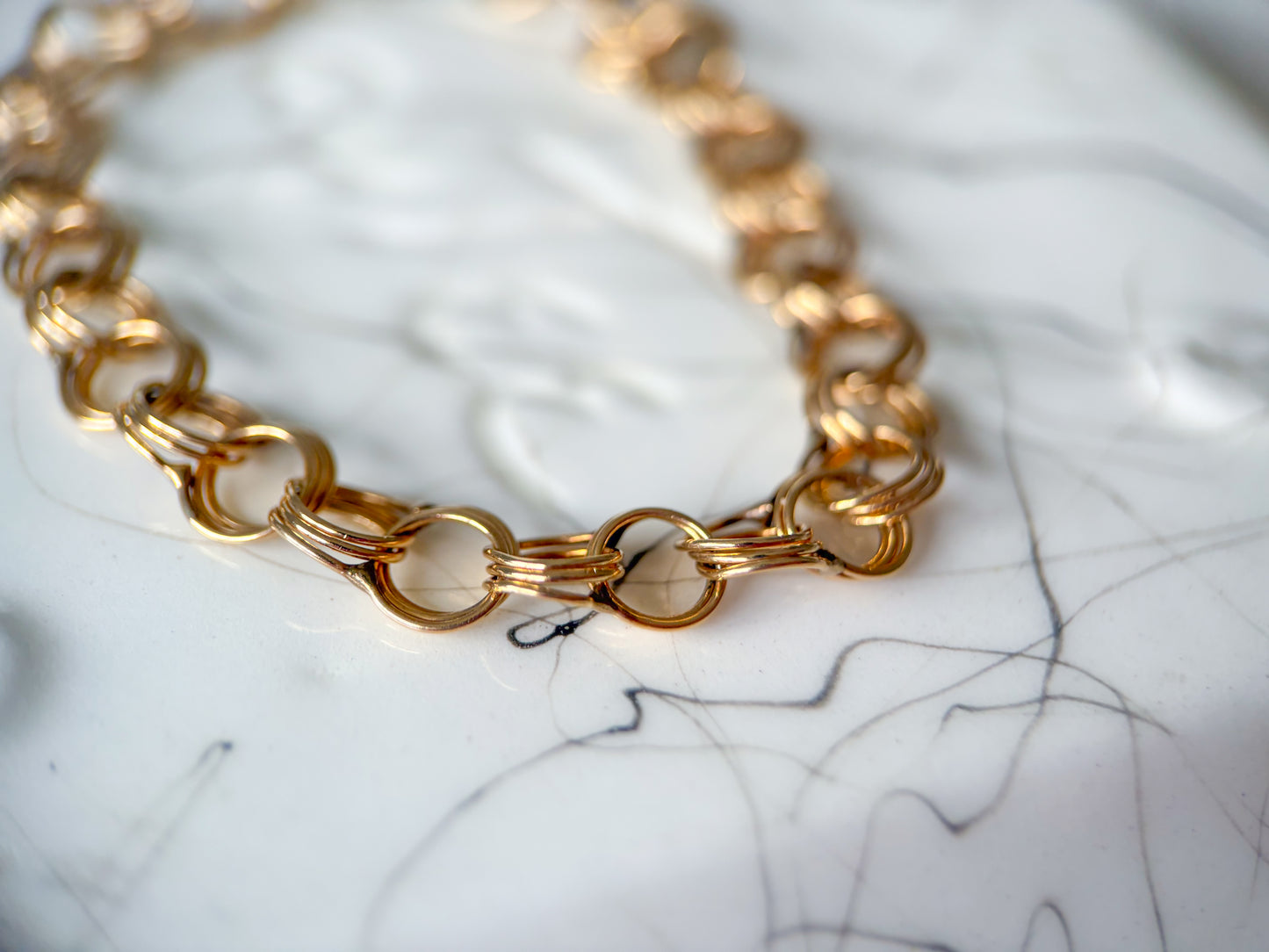 Vintage Round Multi Link 14k Yellow Gold 7 Inch Bracelet
