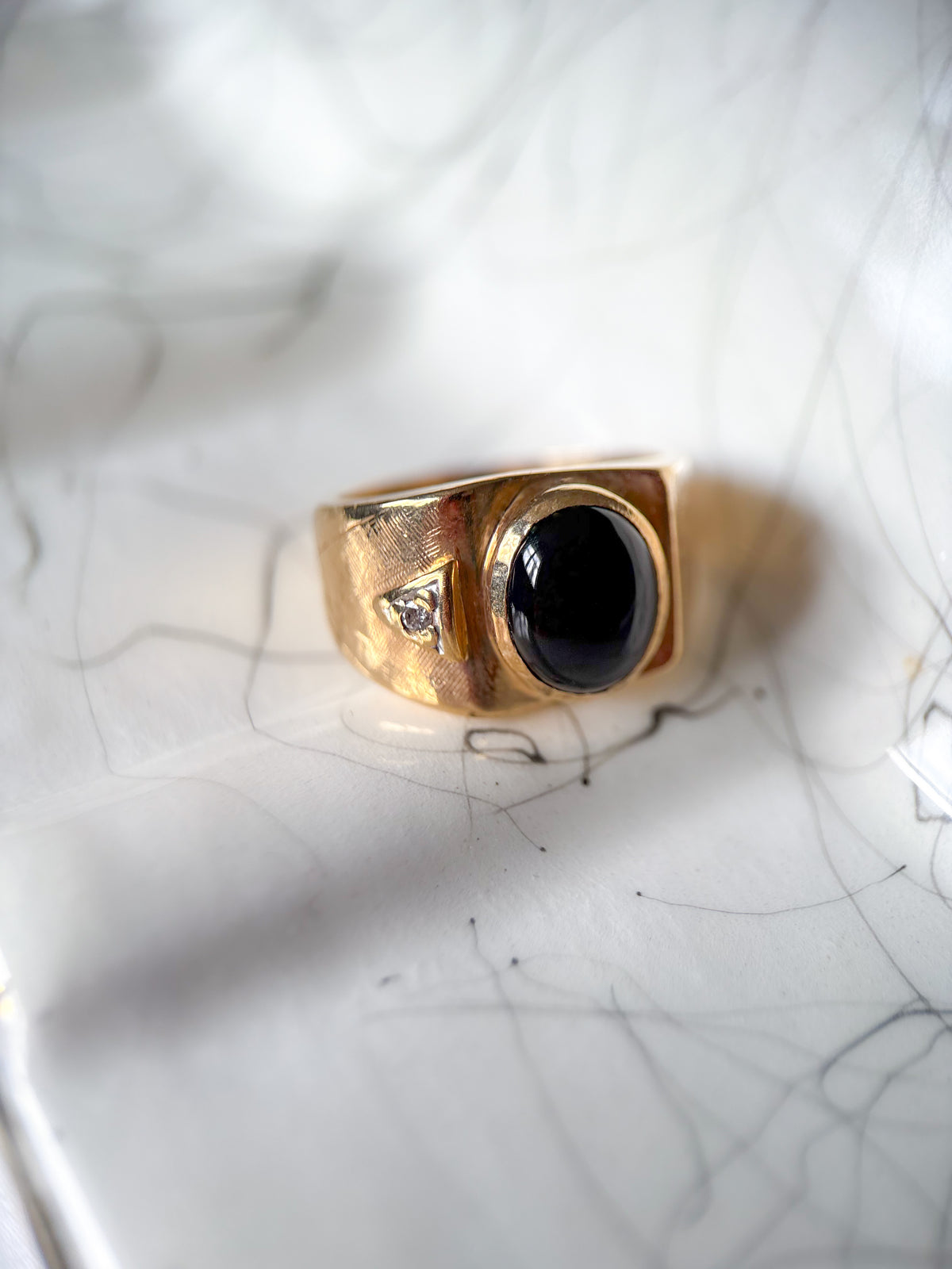 Vintage Onyx and Natural Diamond 14k Yellow Gold Ring