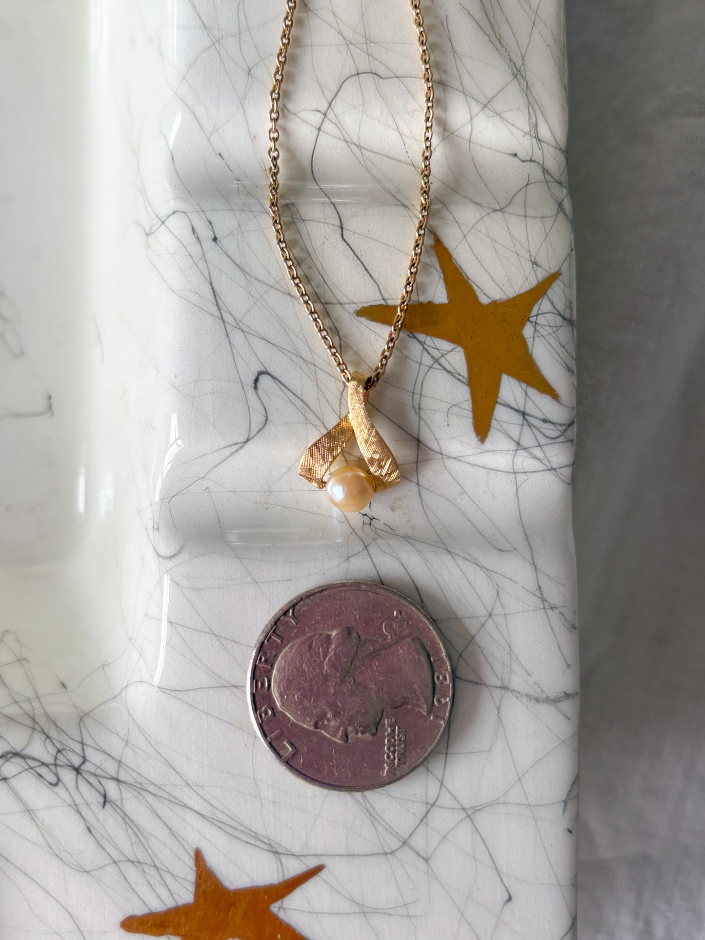 Vintage Florentine Pearl 14k Yellow Gold Charm