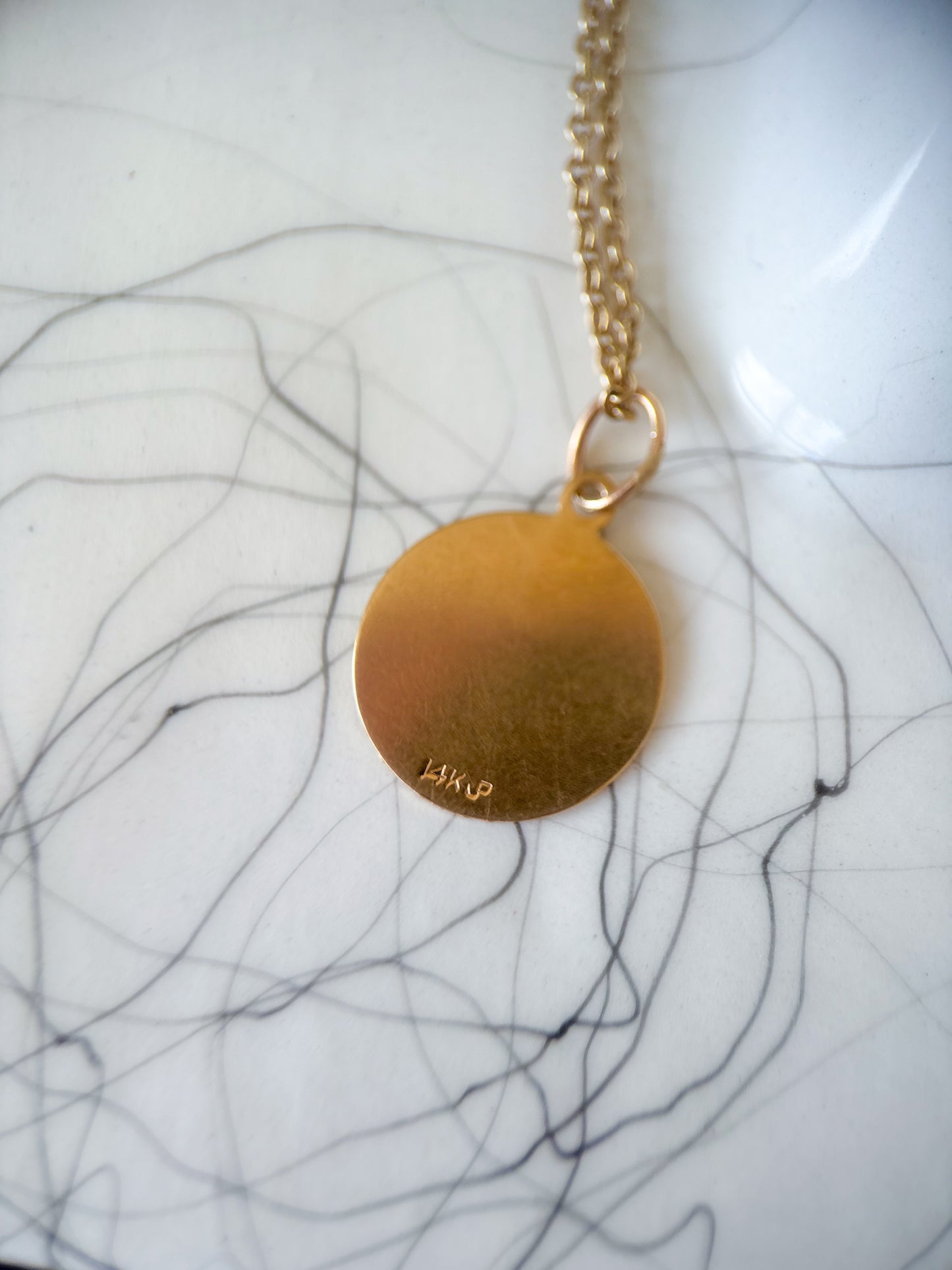 Vintage Engine Turned Circle 14k Yellow Gold Charm