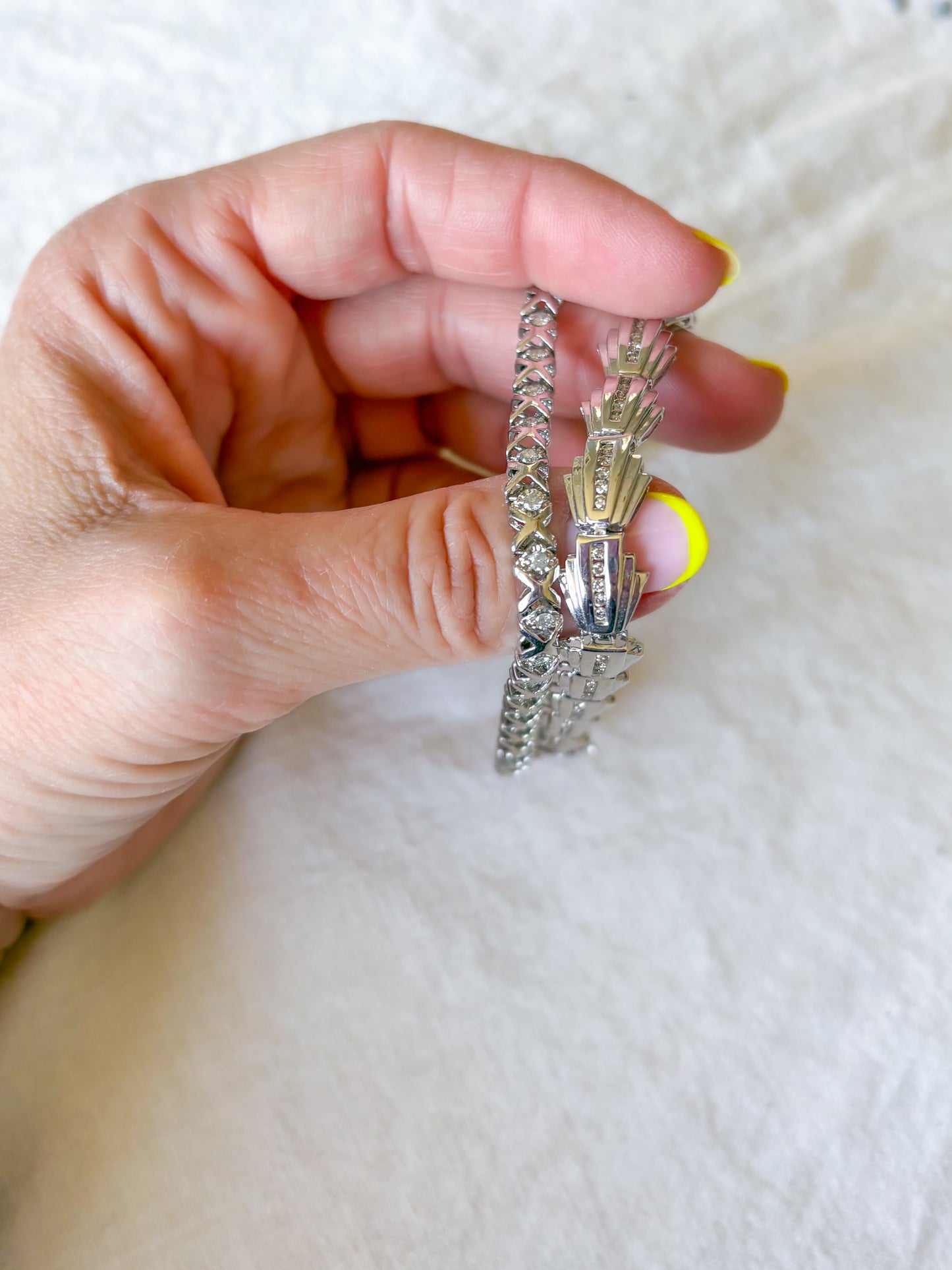 Various Vintage Natural Diamond White Gold Bracelets