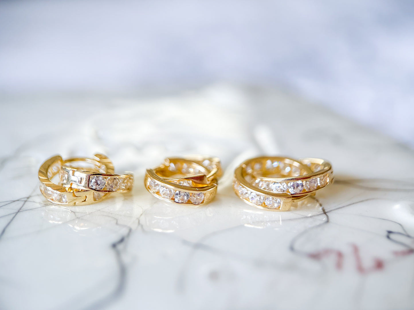 14k Yellow Gold Huggies with CZs - 3 pairs, sold separately