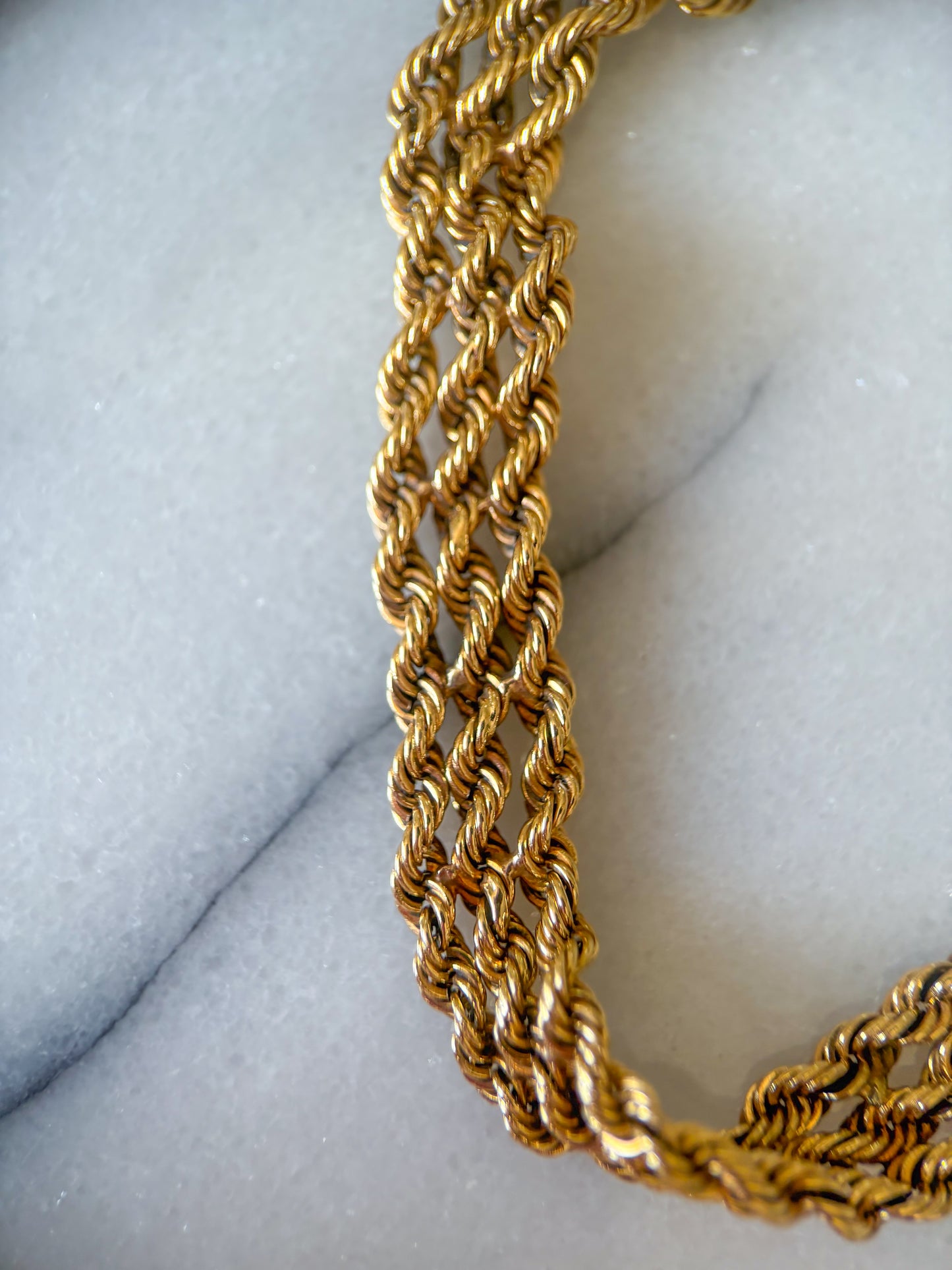 Vintage Triple Rope Chain 14k Yellow Gold 8.5 Inch Bracelet