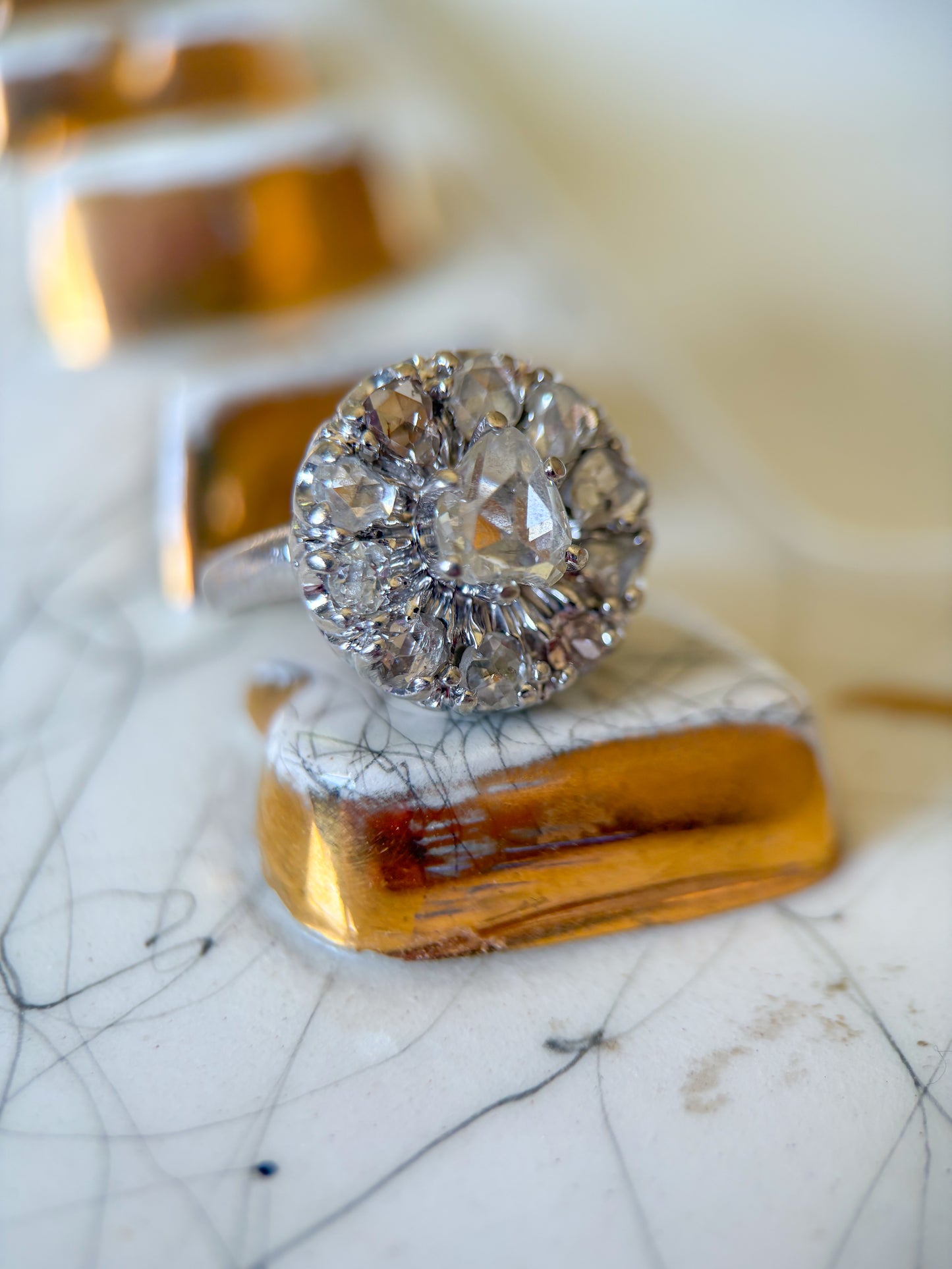 Antique Natural Old Miner Diamond 14k White Gold Ring