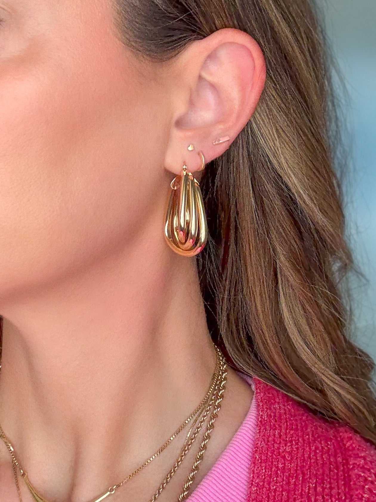 Vintage 14k Yellow Gold Large Ribbed Squared Hoop Earrings