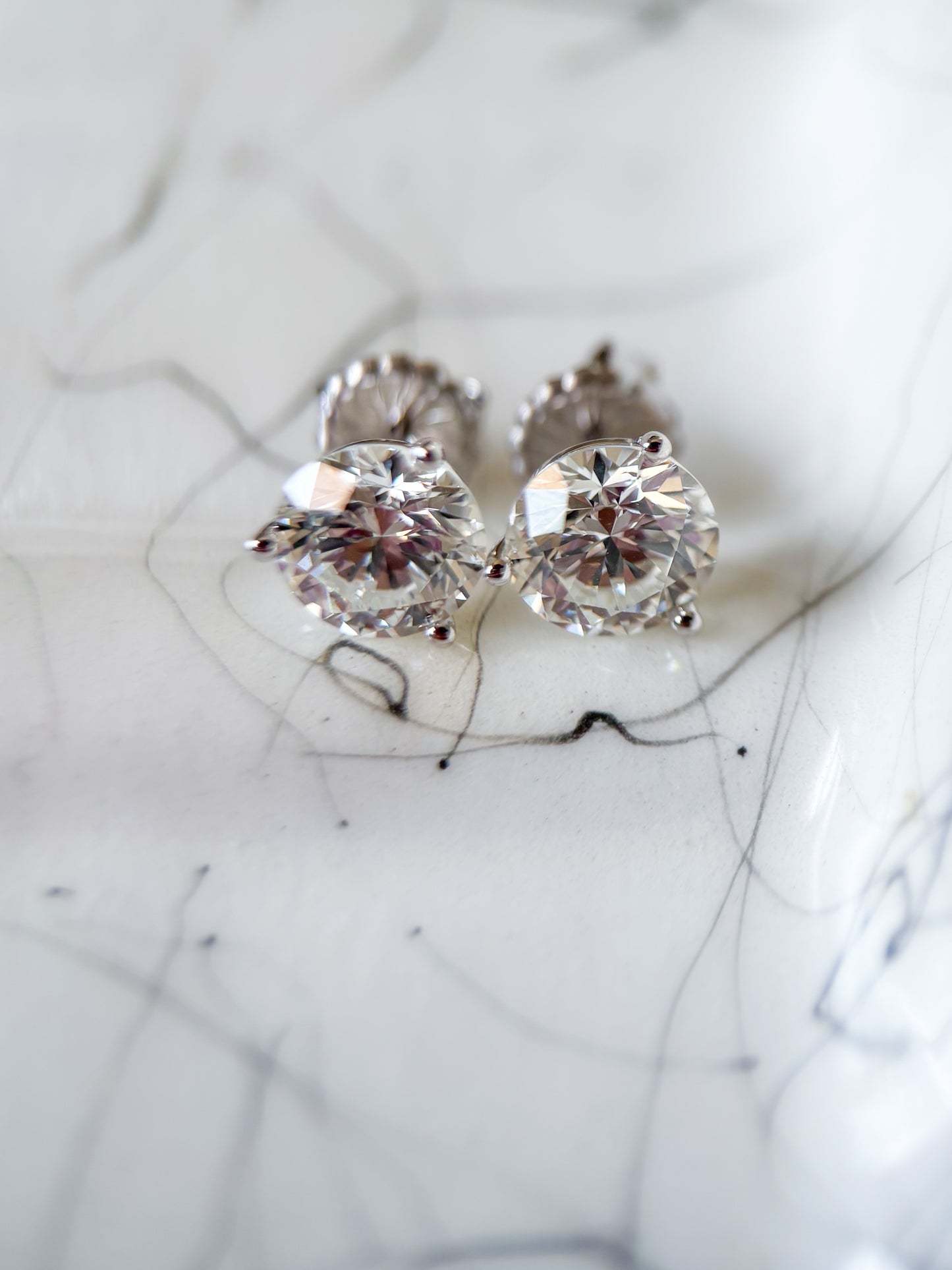 Lab Grown 4.14 Carat Total Weight Round Diamonds 14k White Gold Stud Earrings