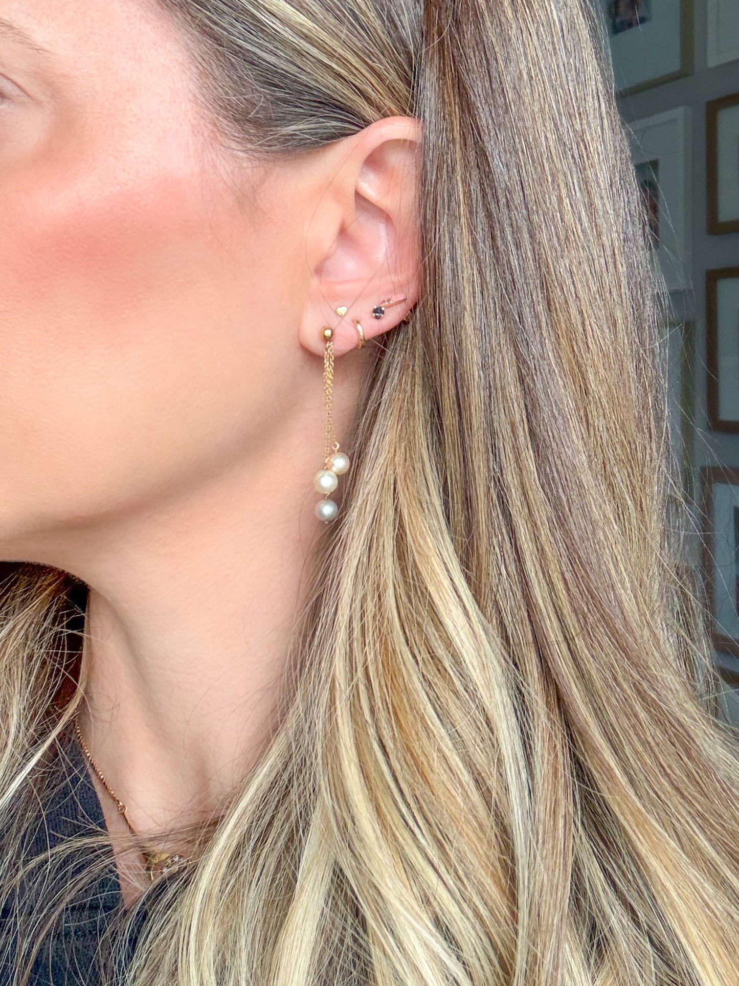Vintage Pearl Dangle Stud 14k Yellow Gold Earrings