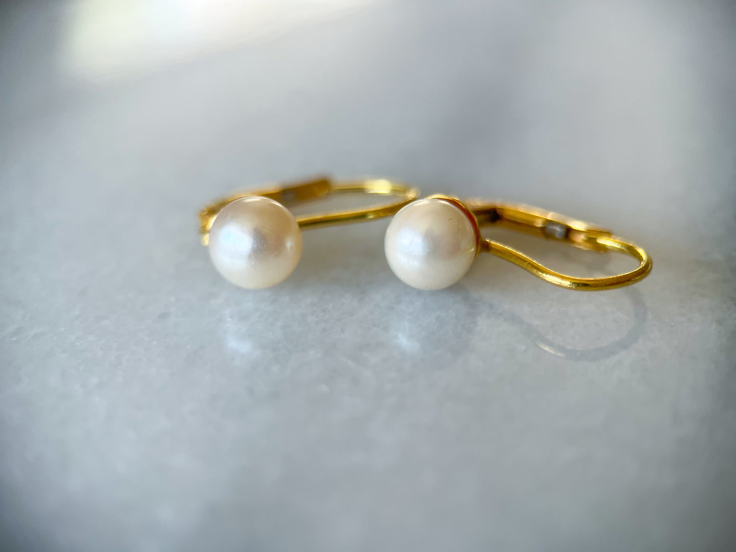 Vintage Pearl 18k Yellow Gold Drop Earrings