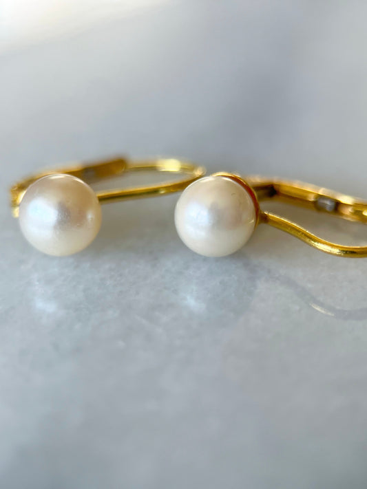 Vintage Pearl 18k Yellow Gold Drop Earrings