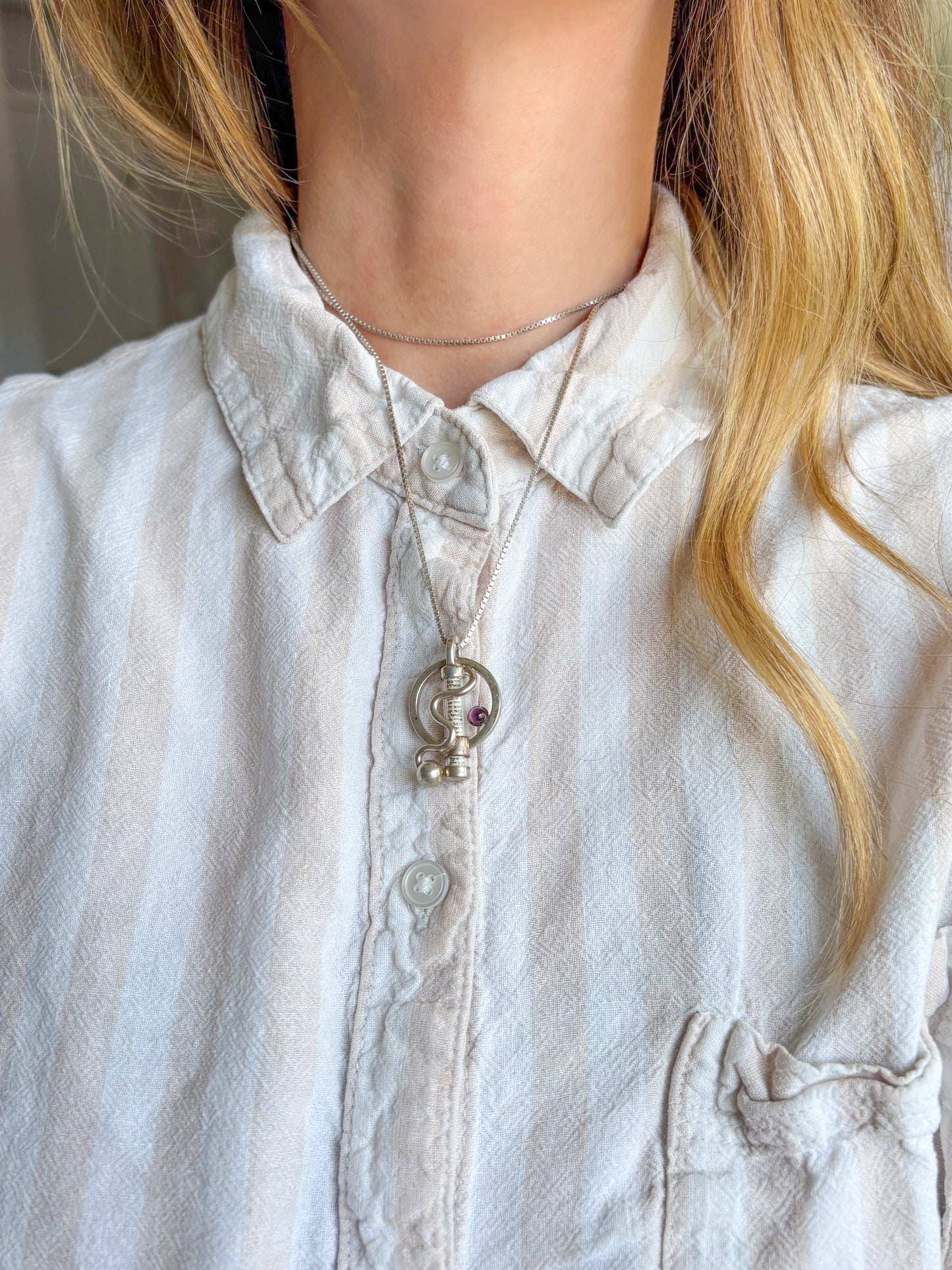 Vintage Mezuzah with Amethyst Sterling Silver Charm