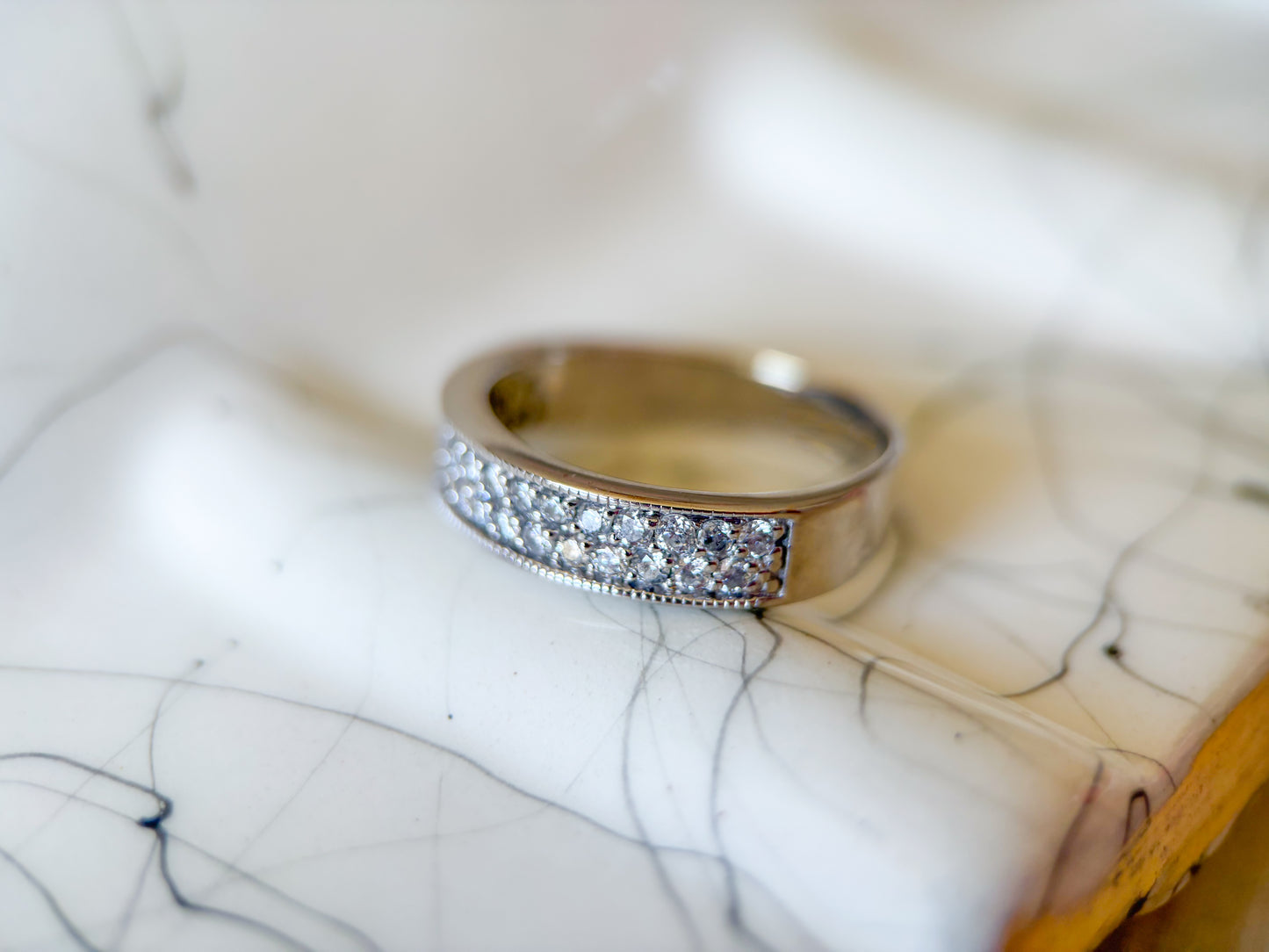 Vintage Natural Diamond 18k White Gold Band, Size 6 1/4