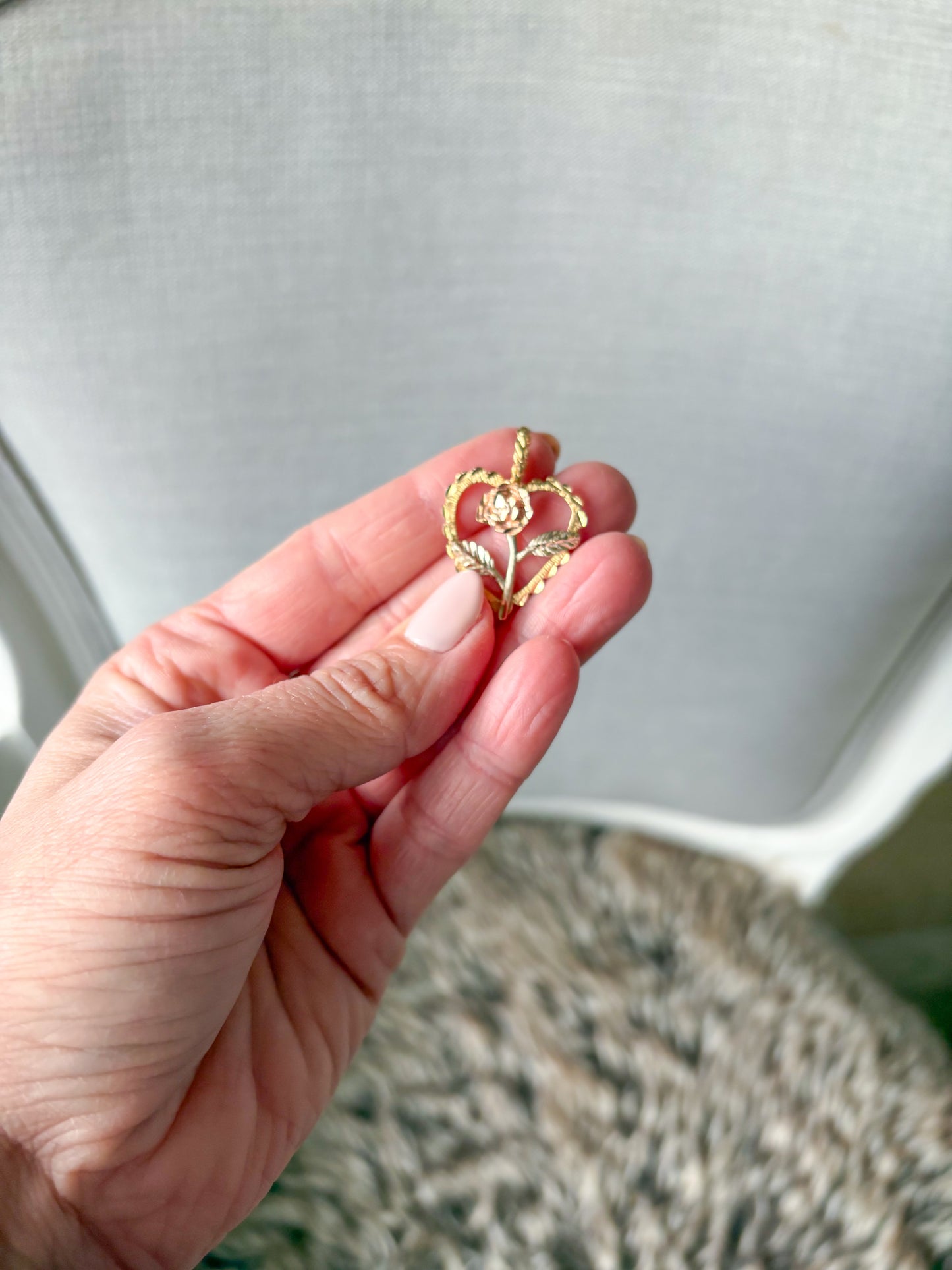 Vintage Heart 14k Yellow, White and Rose Gold Charm