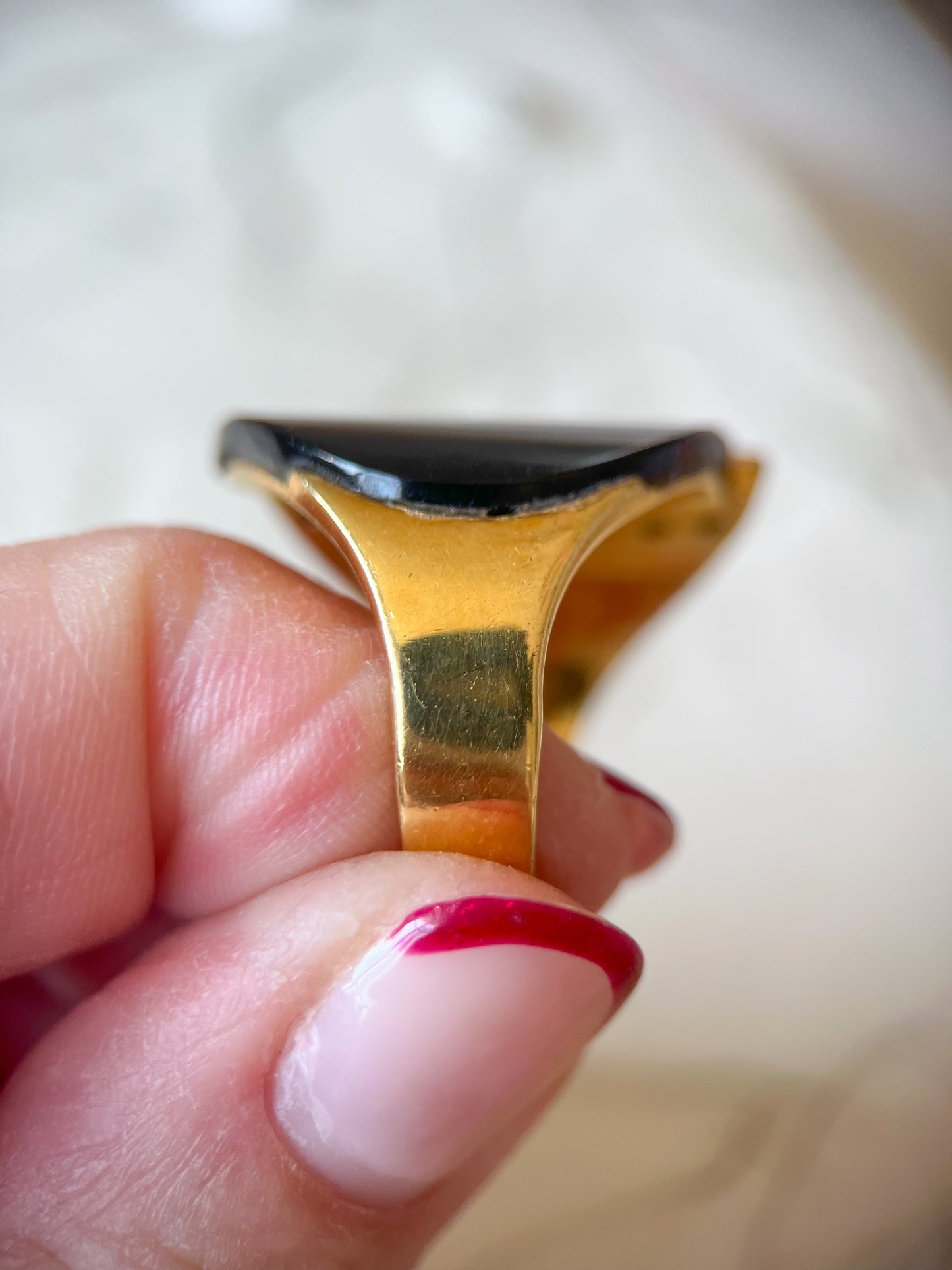 Vintage Onyx and Natural Diamond 18k White and Yellow Gold Ring, circa 1960s