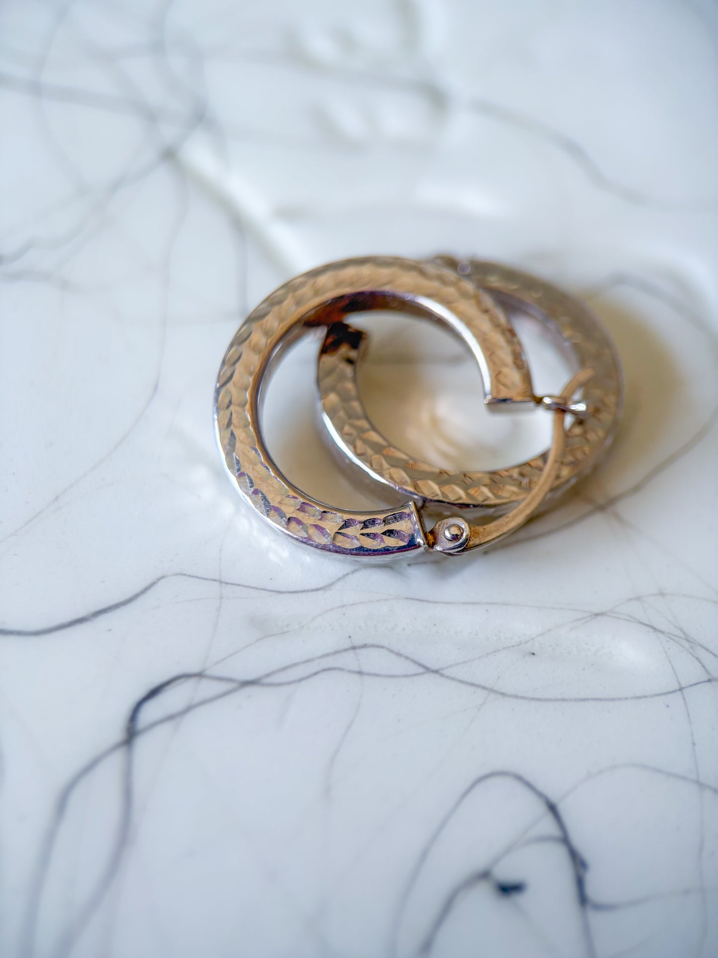 Vintage 14k White Gold Textured Hoops