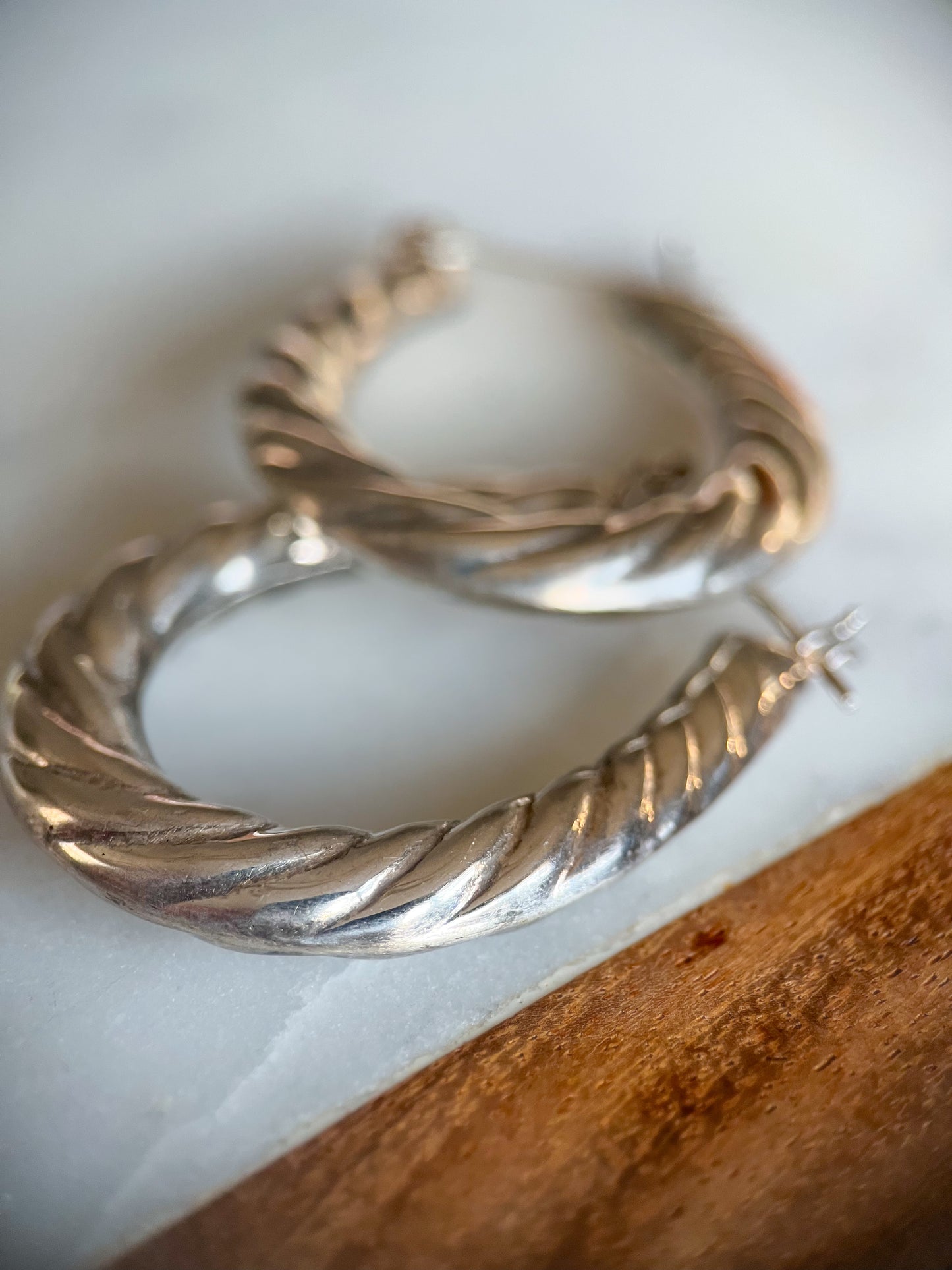 Vintage Sterling Silver Large Hoops, Circa 1970s