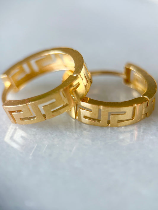 14k Yellow Gold Greek Style Huggies
