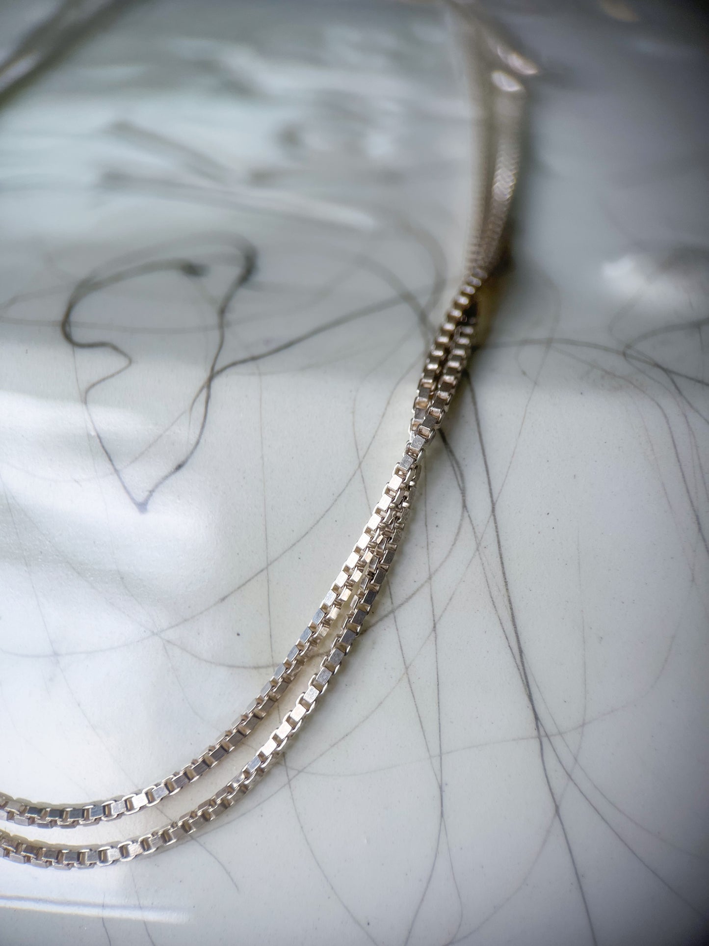 Vintage Box Chain Sterling Silver 30 Inch Necklace