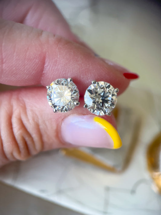 Lab Grown 4 Carat Total Weight Round Diamonds 14k White Gold Stud Earrings