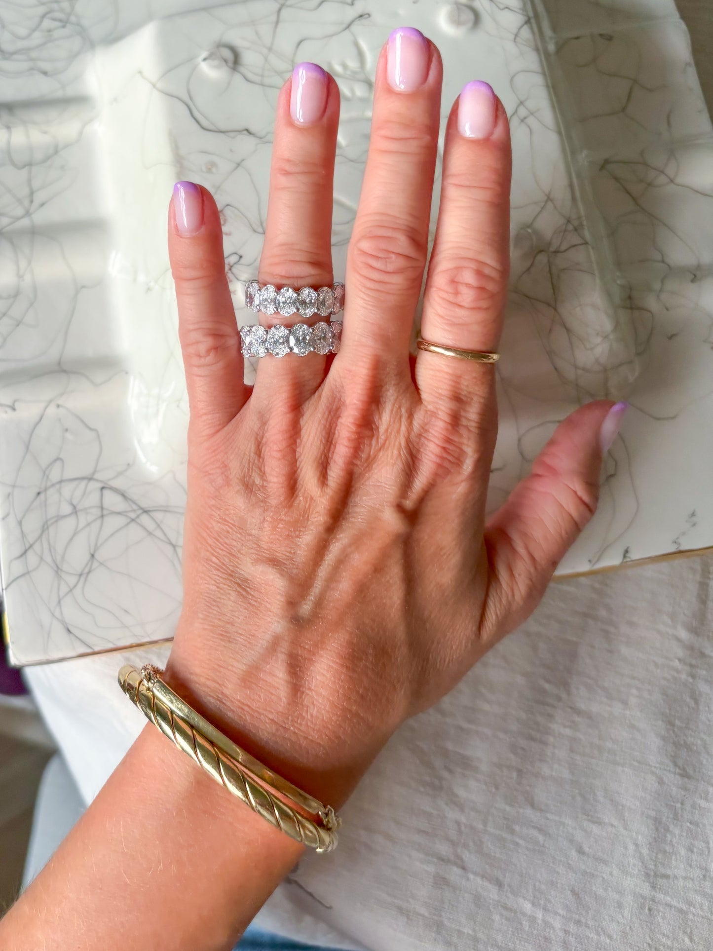 Lab Grown Diamond 14k White Gold Oval 7 Carat Eternity Band