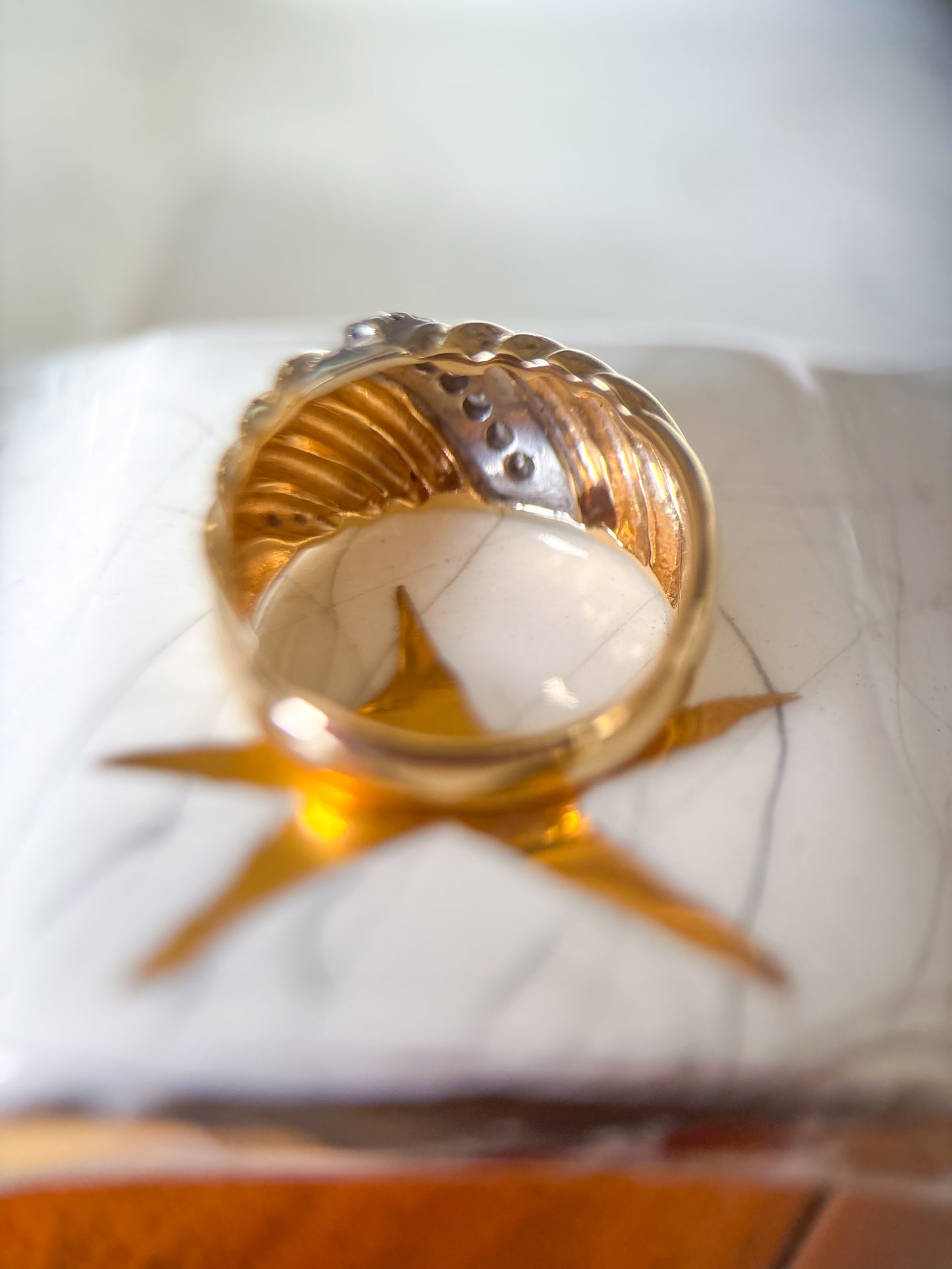 Vintage Natural Diamond Bombé 14k Yellow Gold Ring