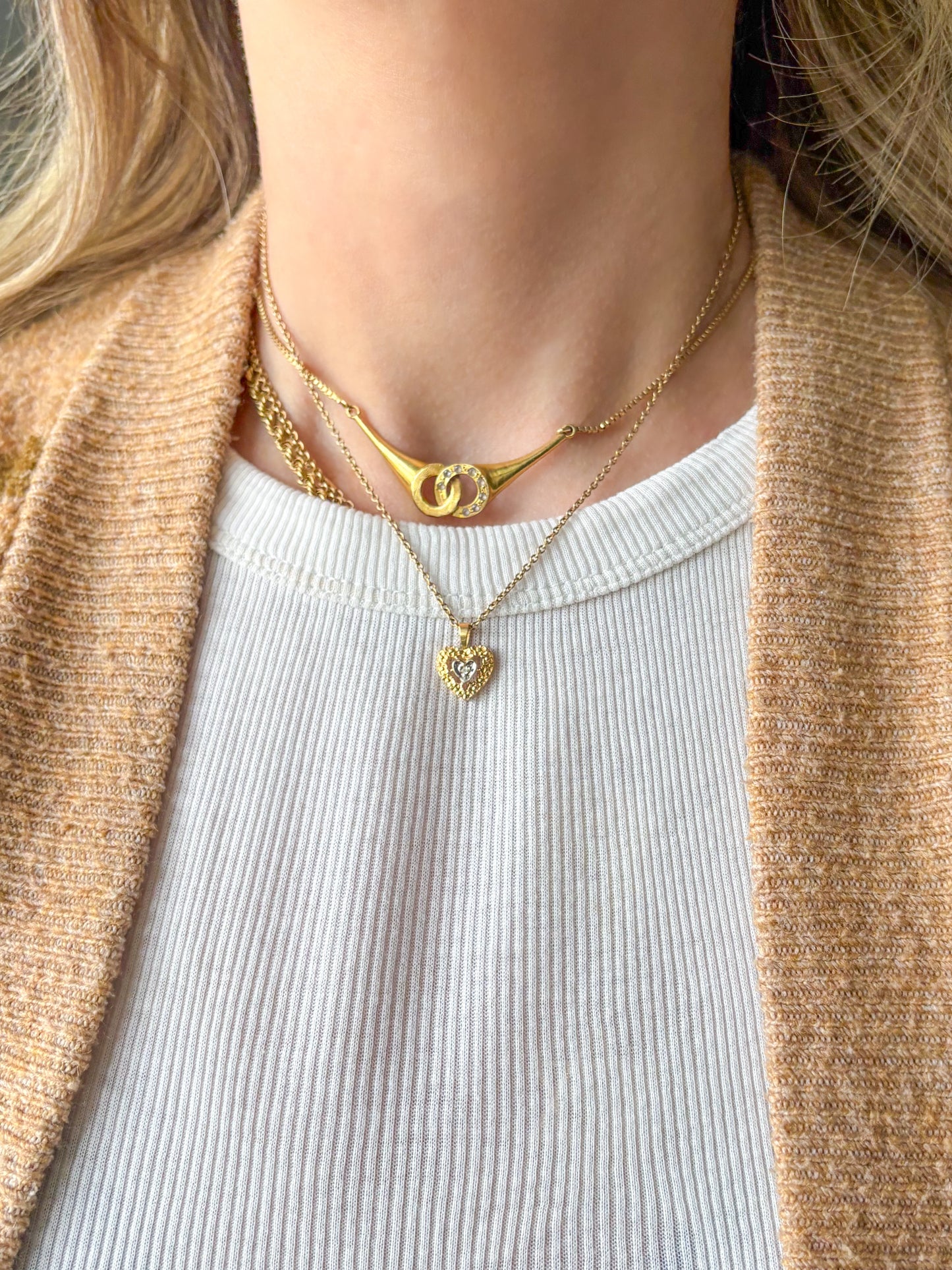 Vintage Nugget Heart with Natural Diamond 14k Yellow Gold Charm