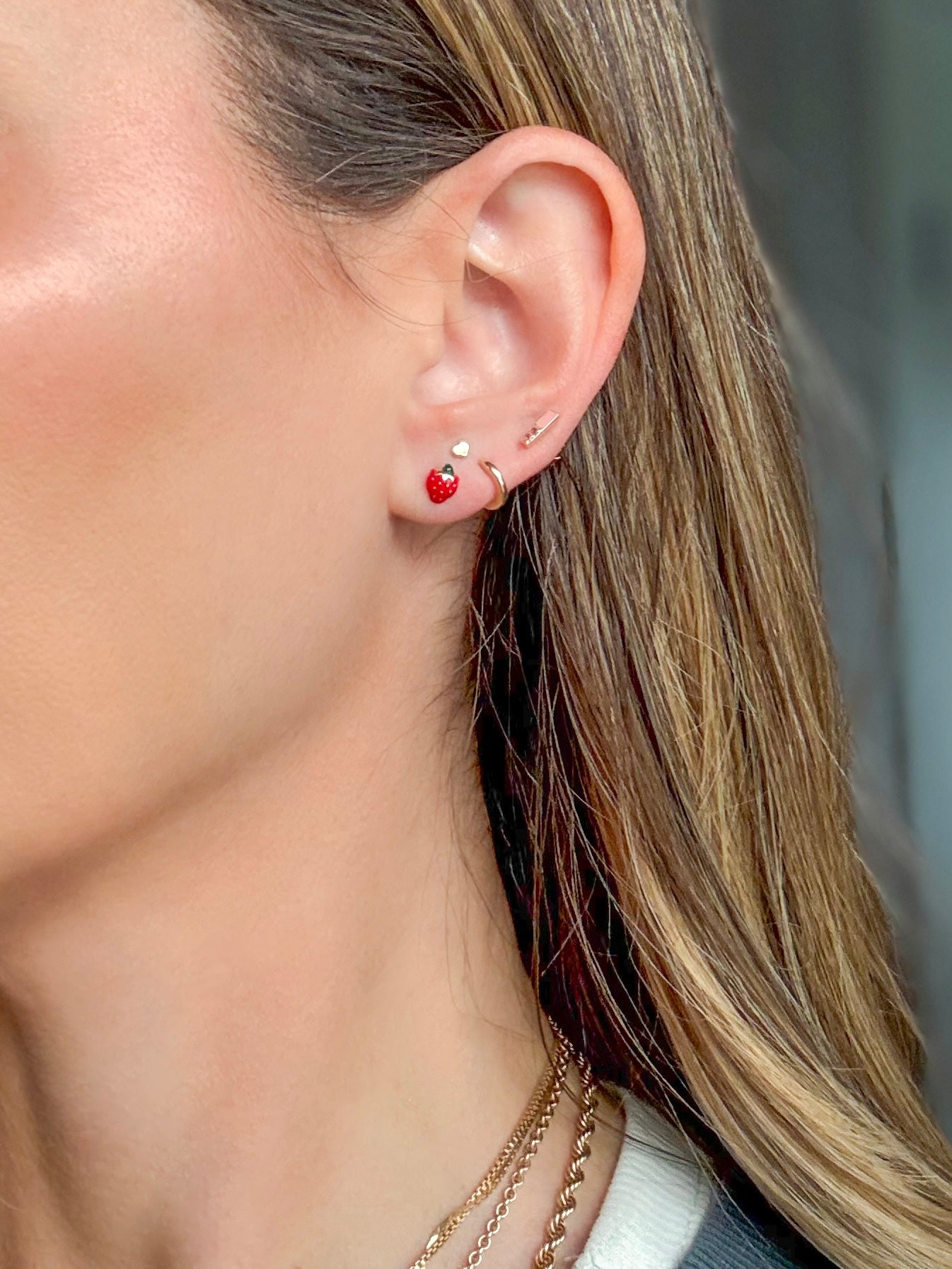 Mini 14k Yellow Gold Enamel Strawberry Stud Earrings